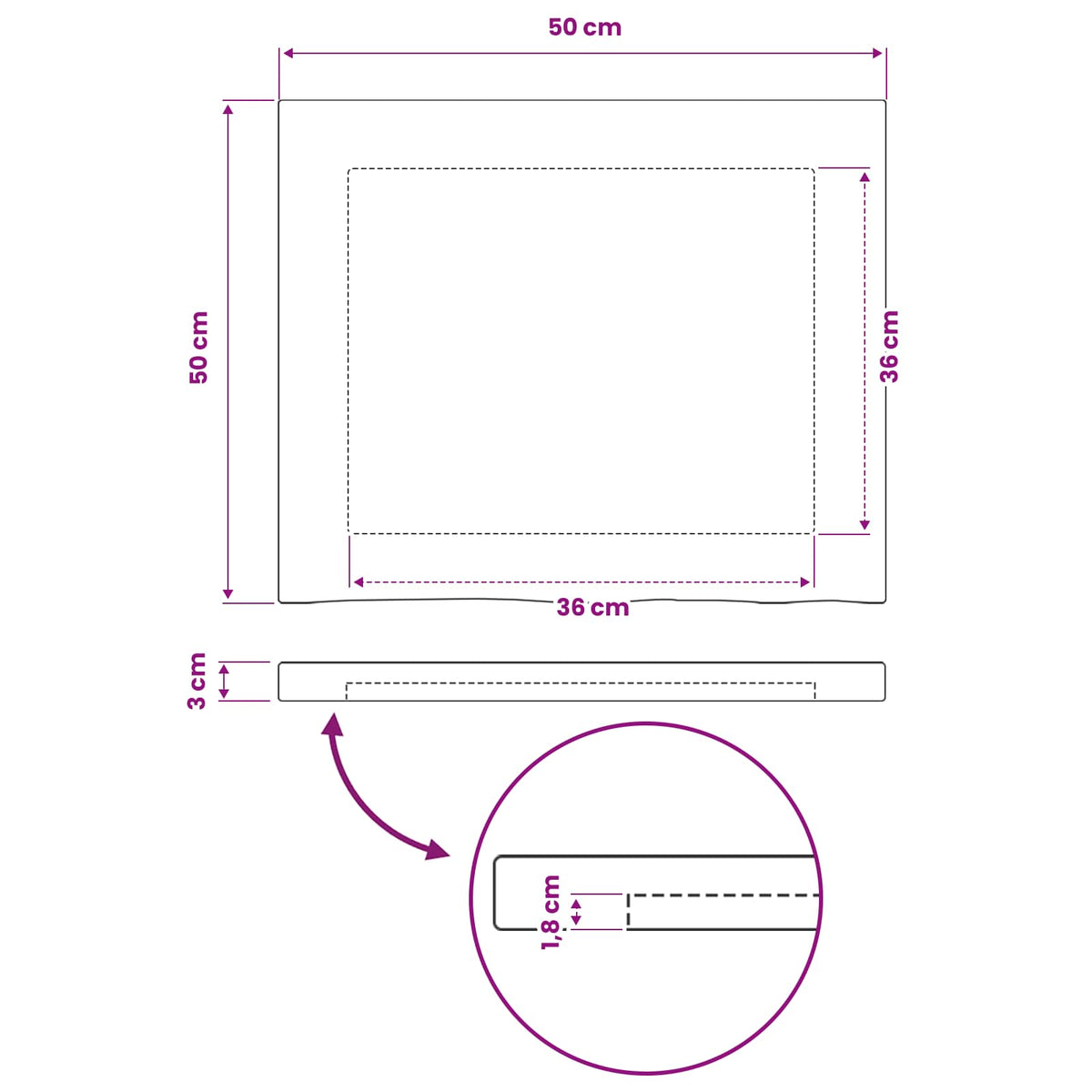 Pravokutni stolni vrh 50 x 50 x 3,5 cm Četvrtasti Prirodna