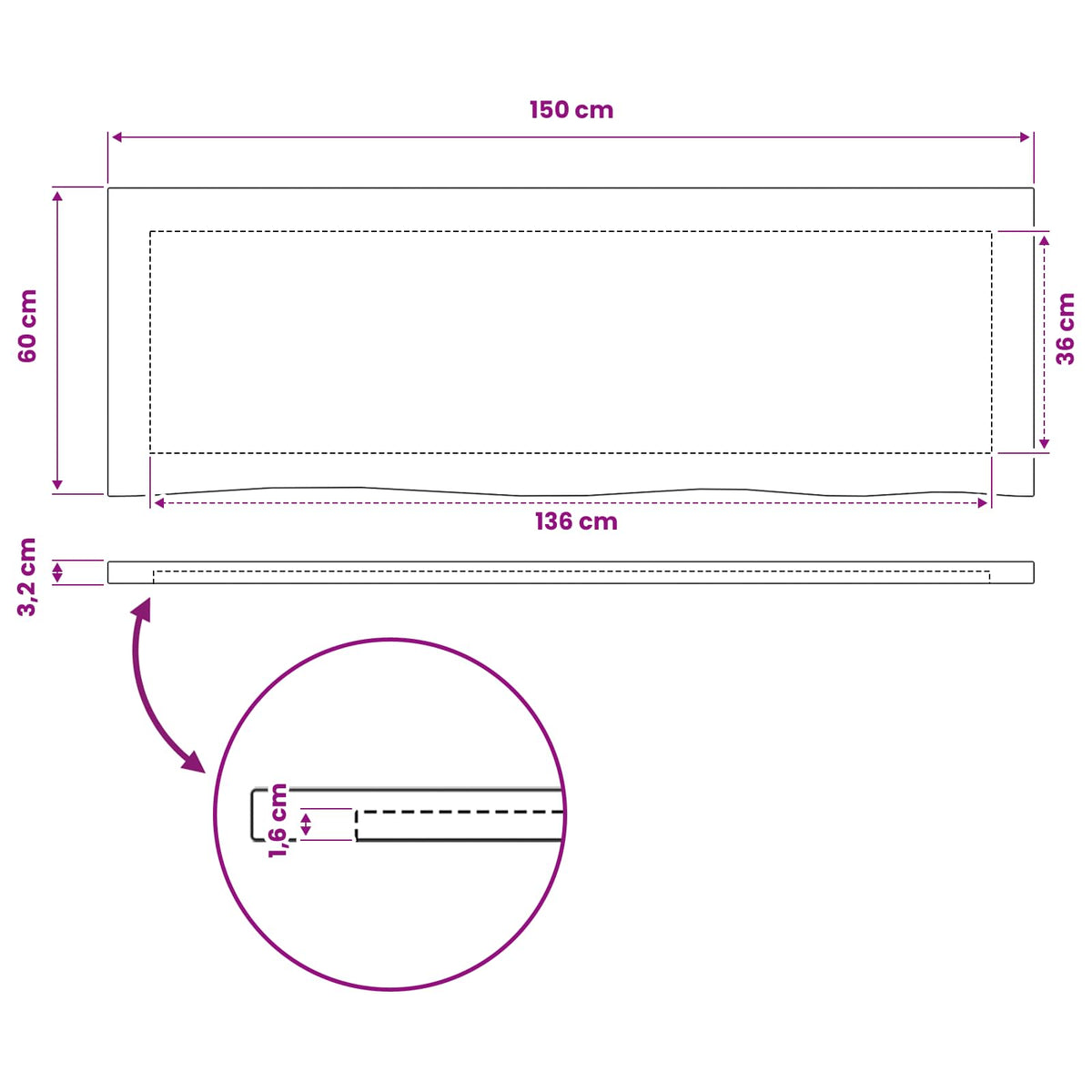 Pravokutni stolni vrh 150 x 50 x 3,2 cm Pravokutni
