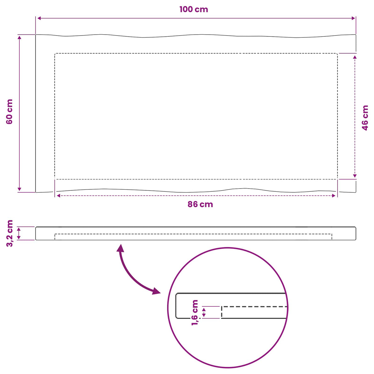 Pravokutni stolni vrh 100 x 60 x 3,2 cm Pravokutni