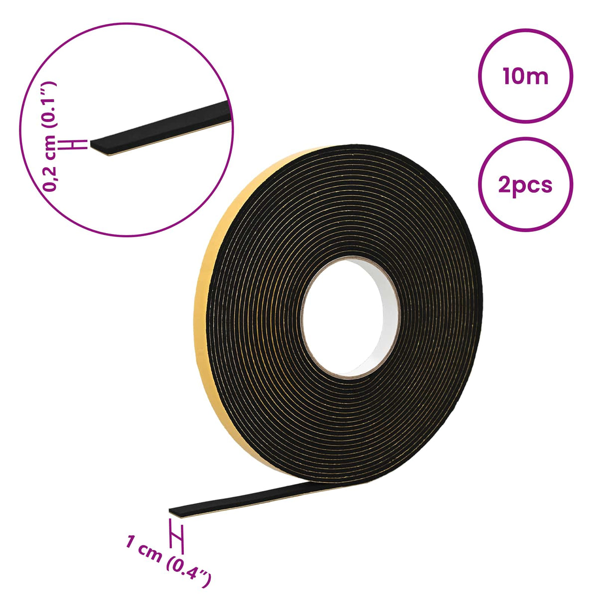 Samoljepljiva pjenasta traka 2 pcs Crna 10mm x 10m CR pjena