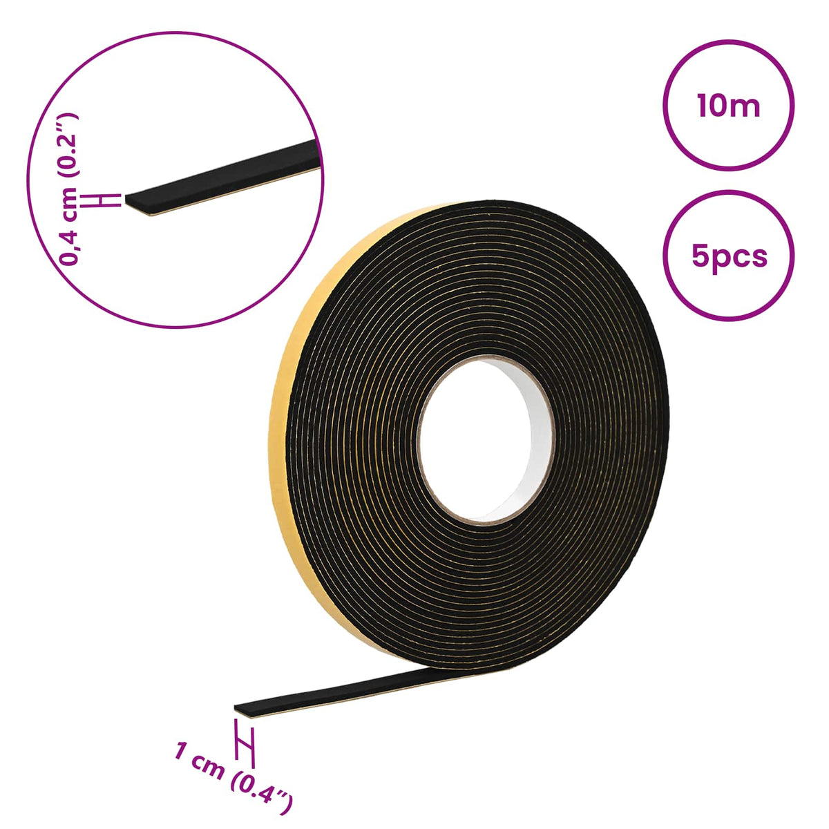 Samoljepljiva pjenasta traka 5 pcs Crna 10mm x 10m CR pjena