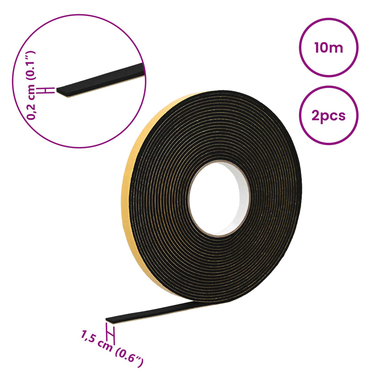 Samoljepljiva pjenasta traka 2 pcs Crna 15mm x 10m CR pjena