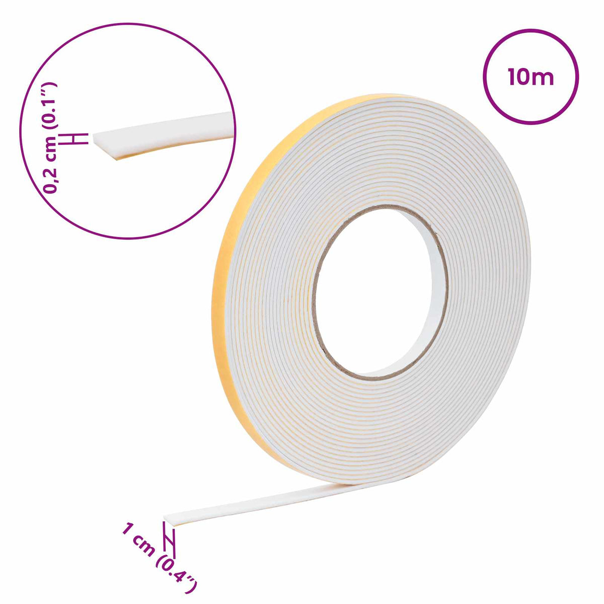 Samoljepljiva pjenasta traka 10 pcs Bijela 10mm x 10m CR pjena