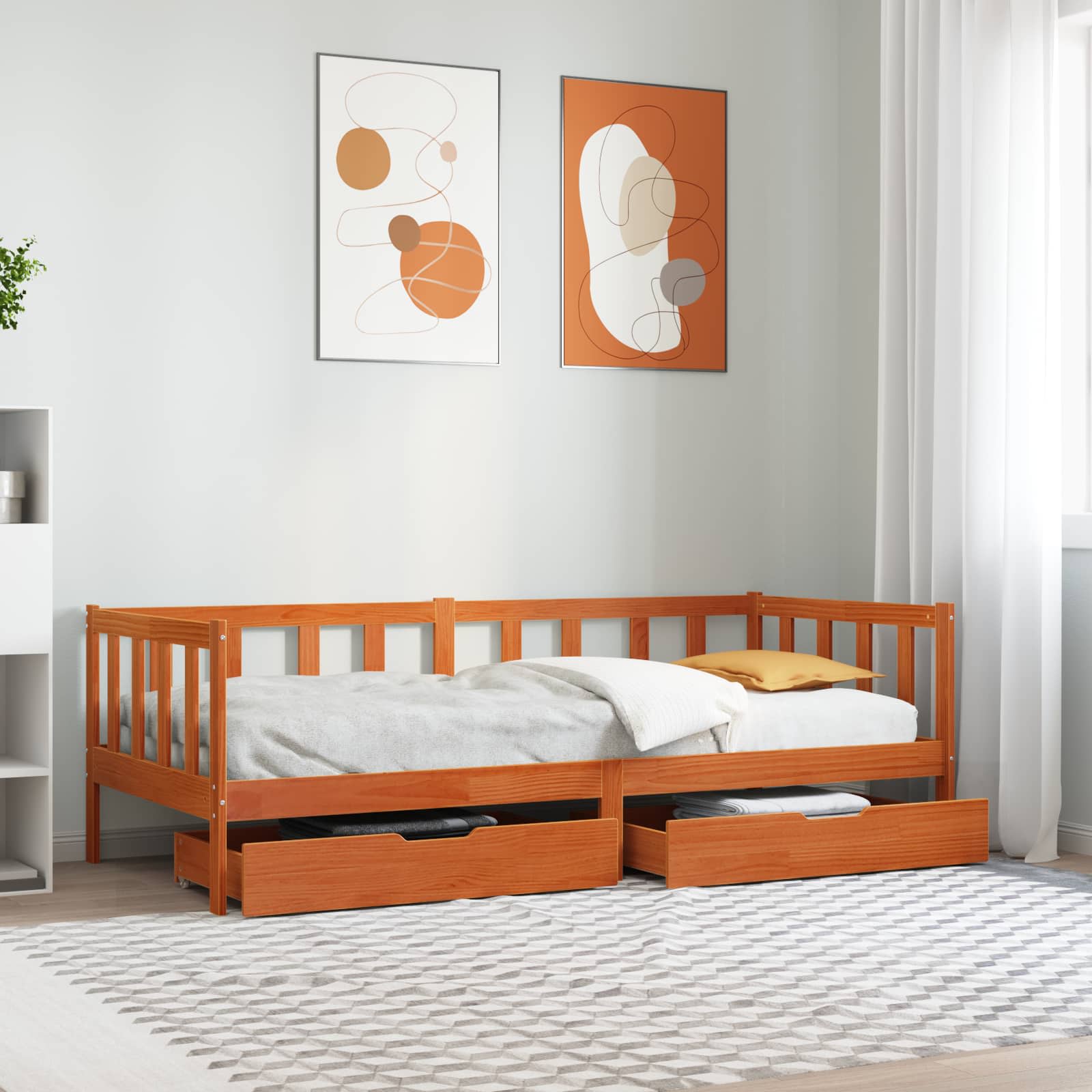 Krevet na dan s uzglavljem 3 pcs Vosak smeđa Čvrsto borovo drvo