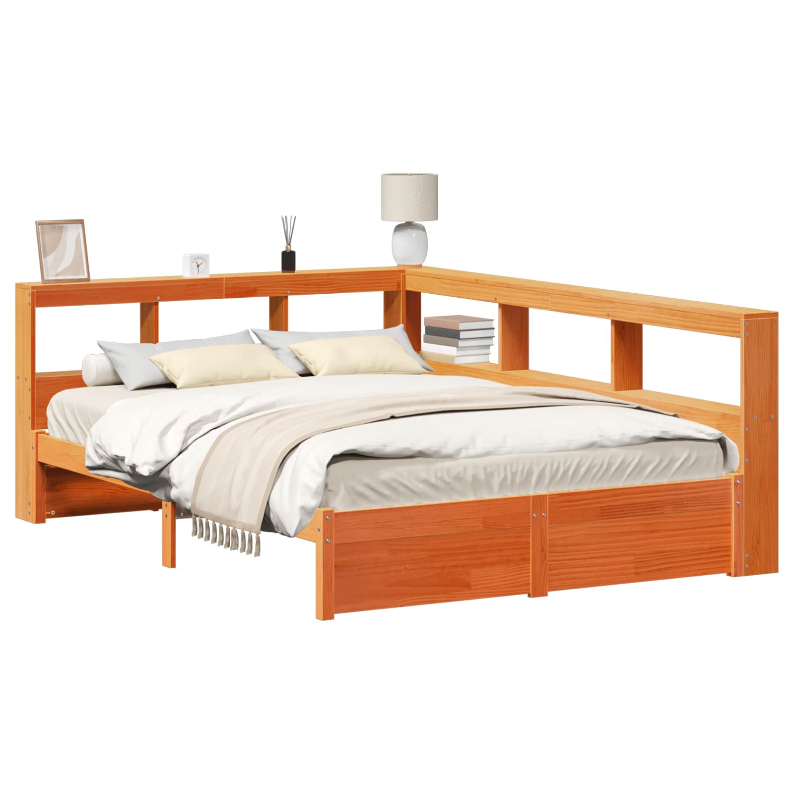 Krevet s policama s uzglavljem 2 pcs Vosak smeđa 200 x 140 cm