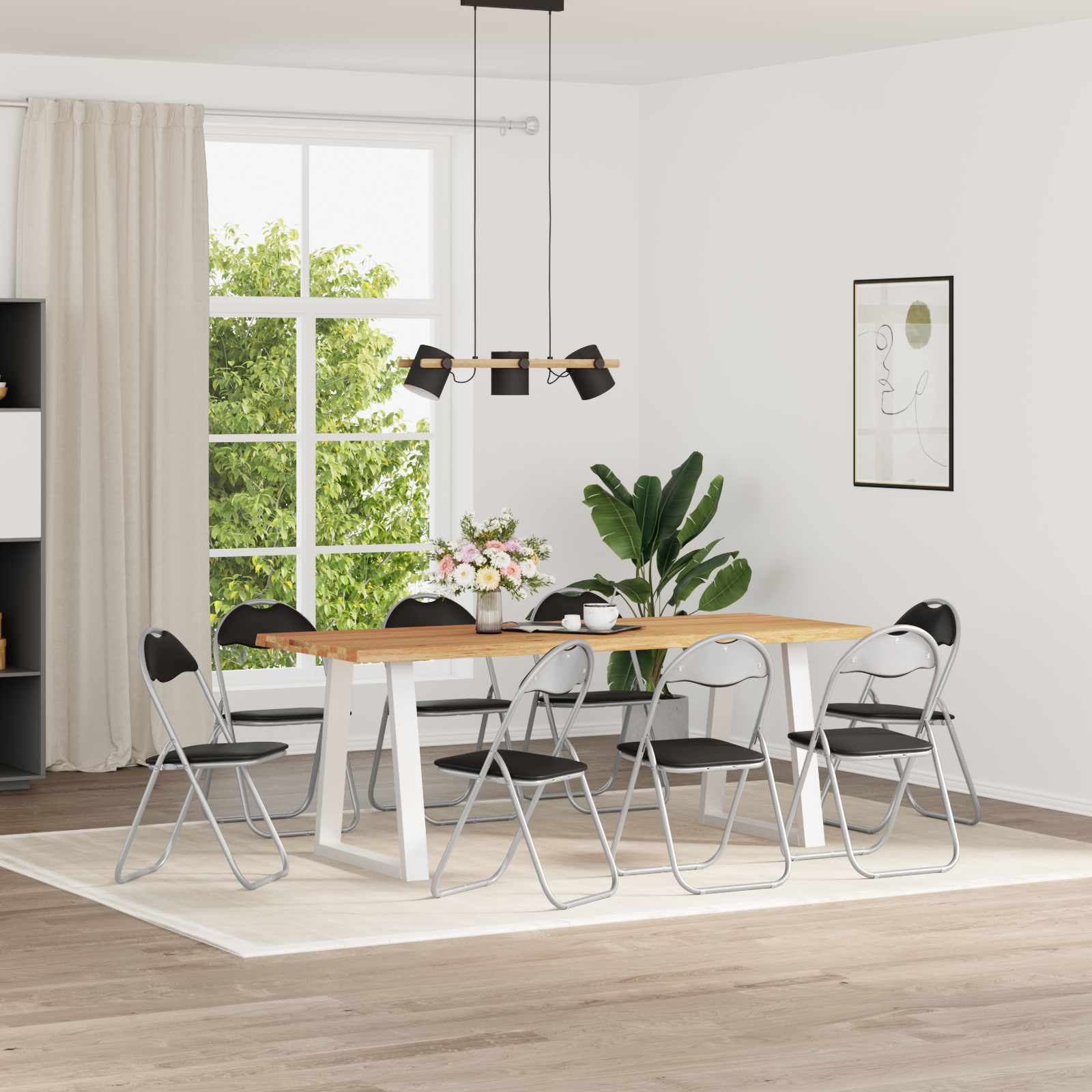 Sklopiva stolica 8 pcs Crna i Siva 48 x 43,5 x 81 cm Lažna koža