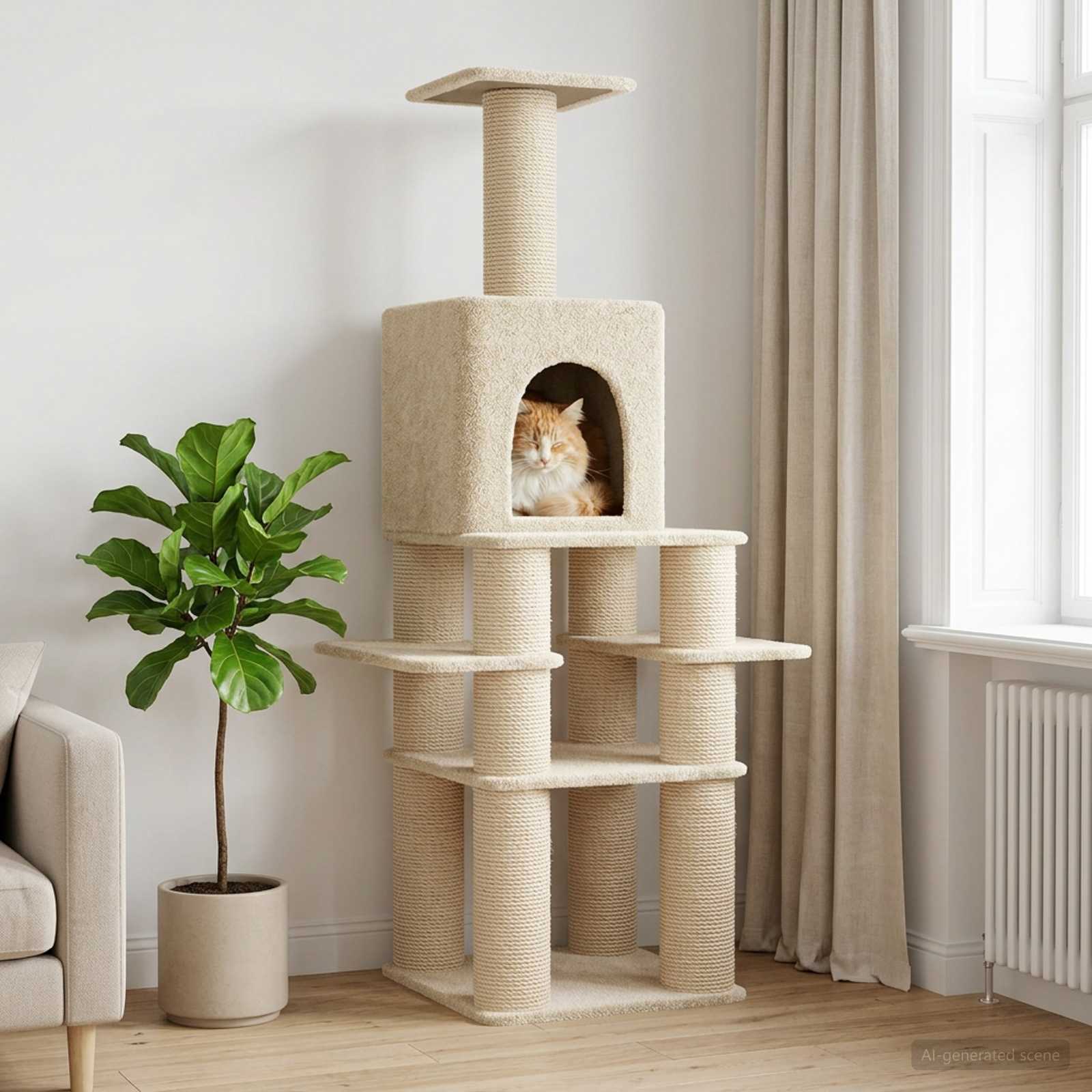 Mačje drvo s sisalnim postoljima za grebanje Krem 180 cm