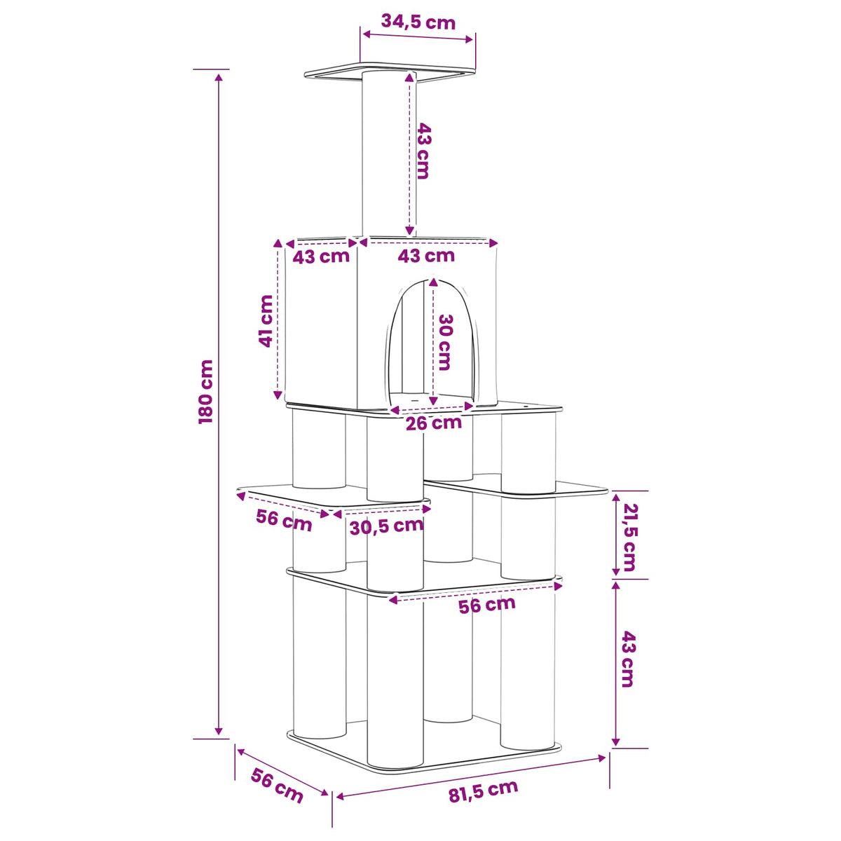 Mačje drvo s sisalnim postoljima za grebanje Krem 180 cm