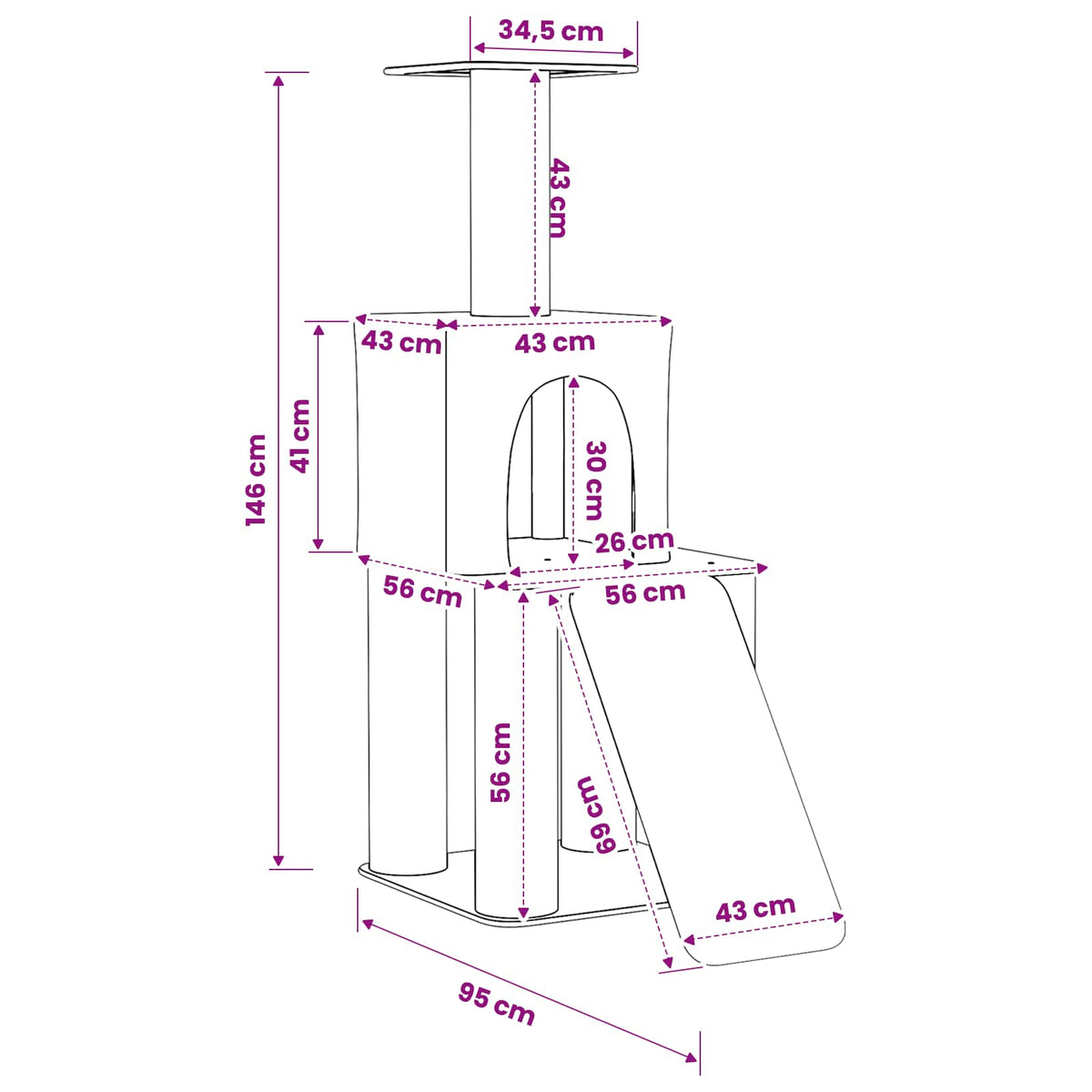 Mačje drvo s sisalnim postoljima za grebanje Krem 146 cm