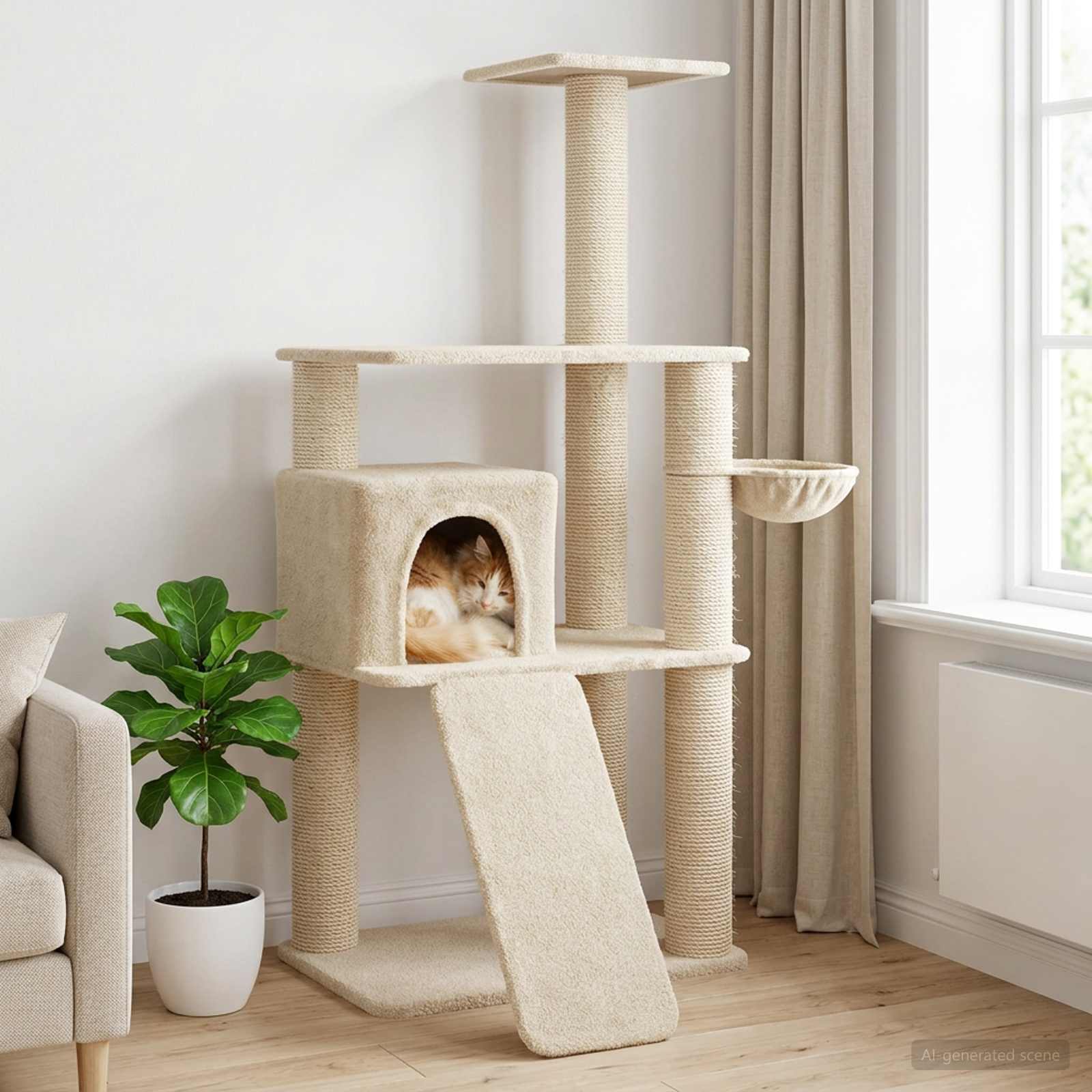 Mačje drvo s sisalnim postoljima za grebanje Krem 173 cm