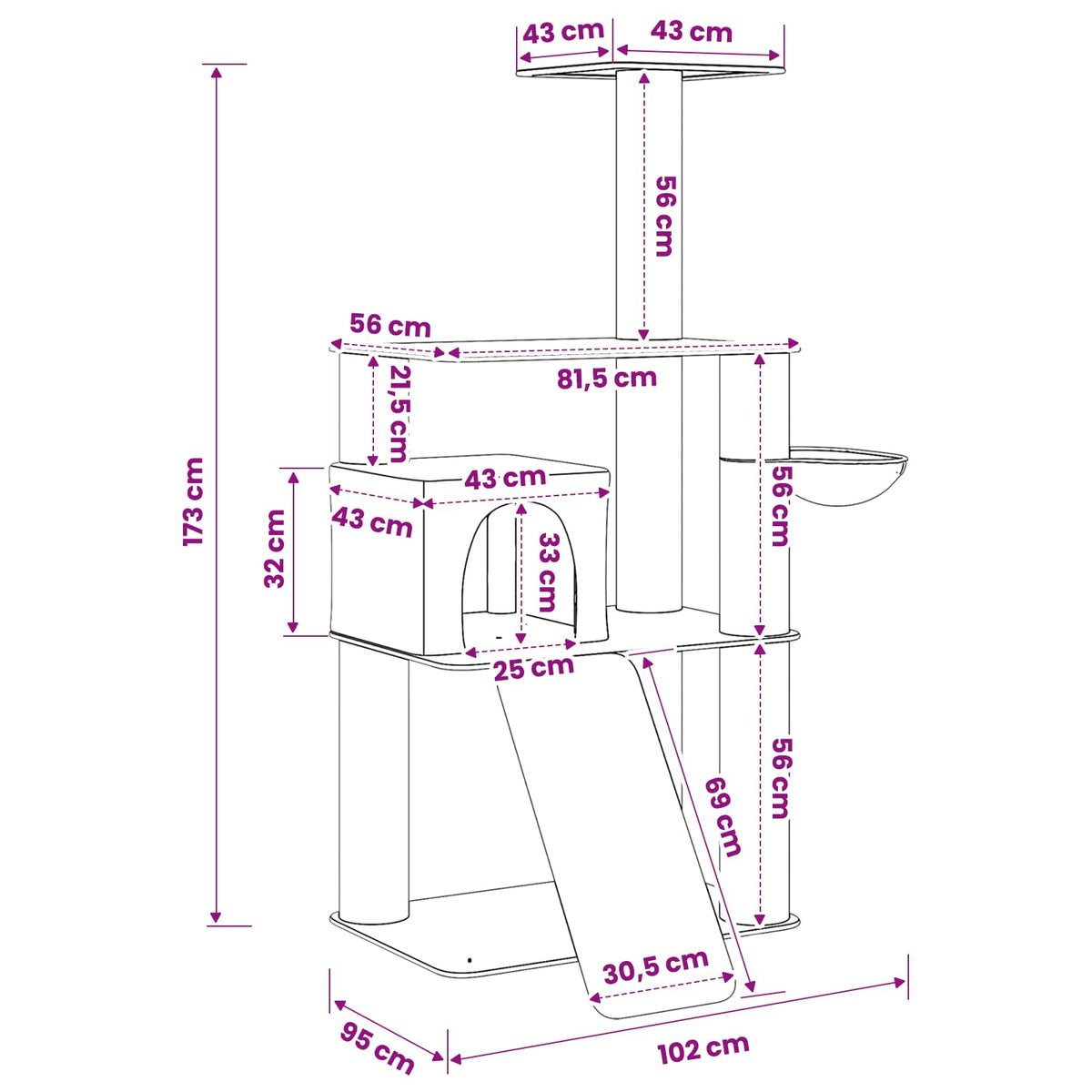Mačje drvo s sisalnim postoljima za grebanje Krem 173 cm