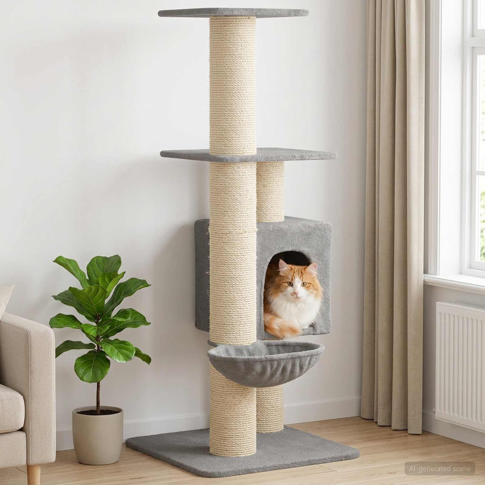 Mačje drvo s sisalnim postoljima za grebanje Svjetlosiva 137 cm