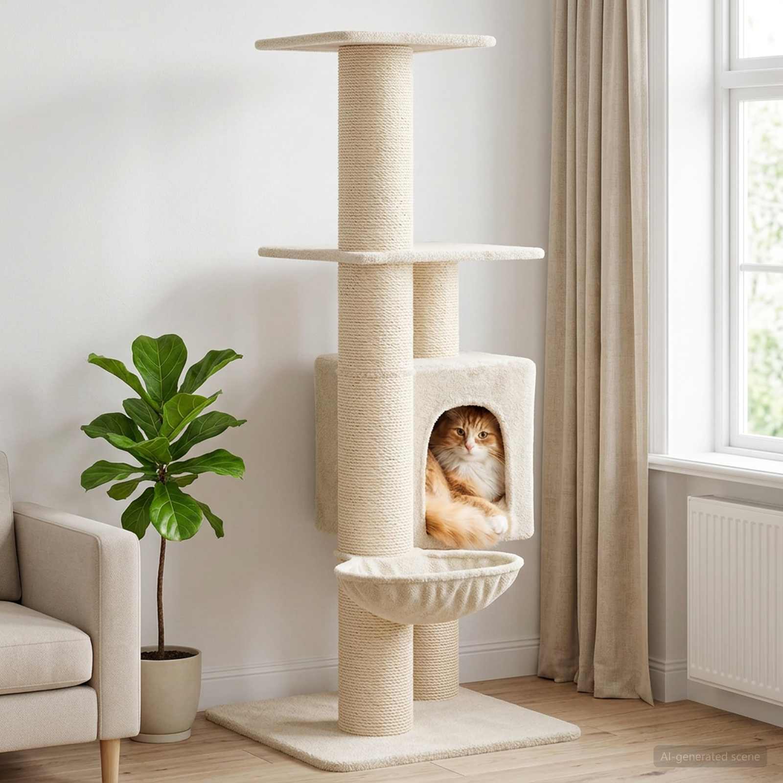 Mačje drvo s sisalnim postoljima za grebanje Krem 137 cm