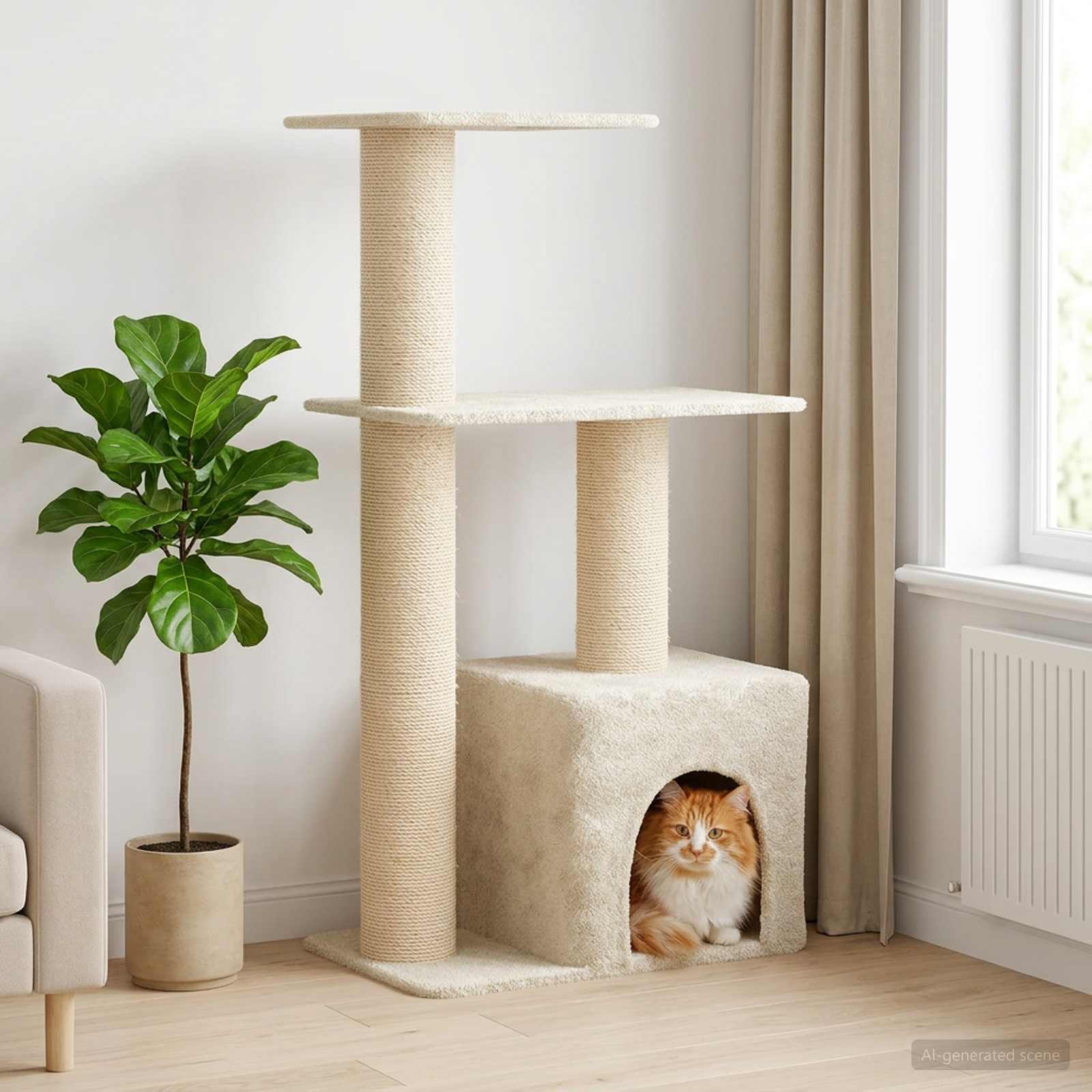 Mačje drvo s sisalnim postoljima za grebanje Krem 133 cm