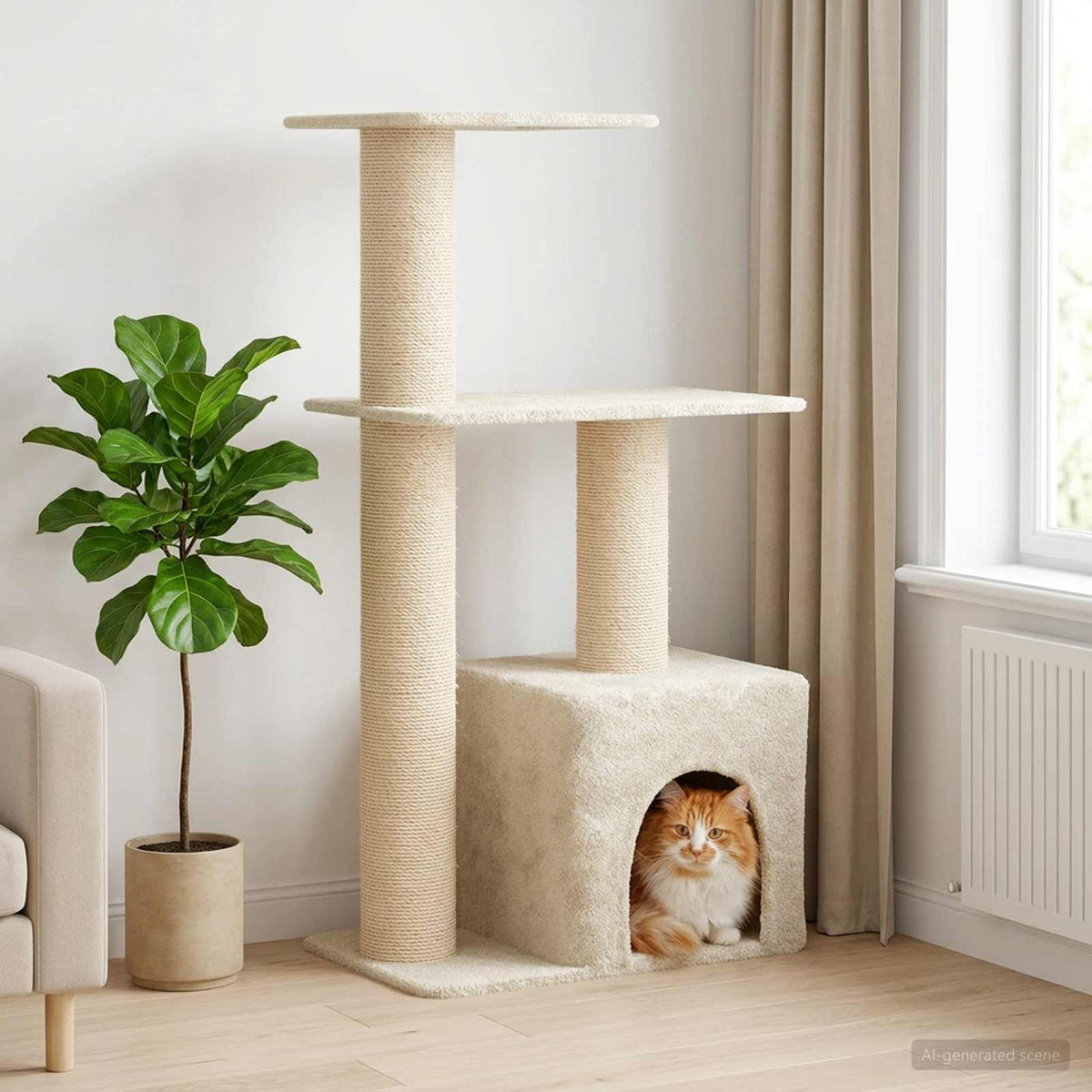 Mačje drvo s sisalnim postoljima za grebanje Krem 133 cm