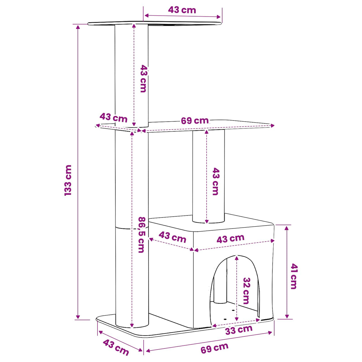 Mačje drvo s sisalnim postoljima za grebanje Krem 133 cm