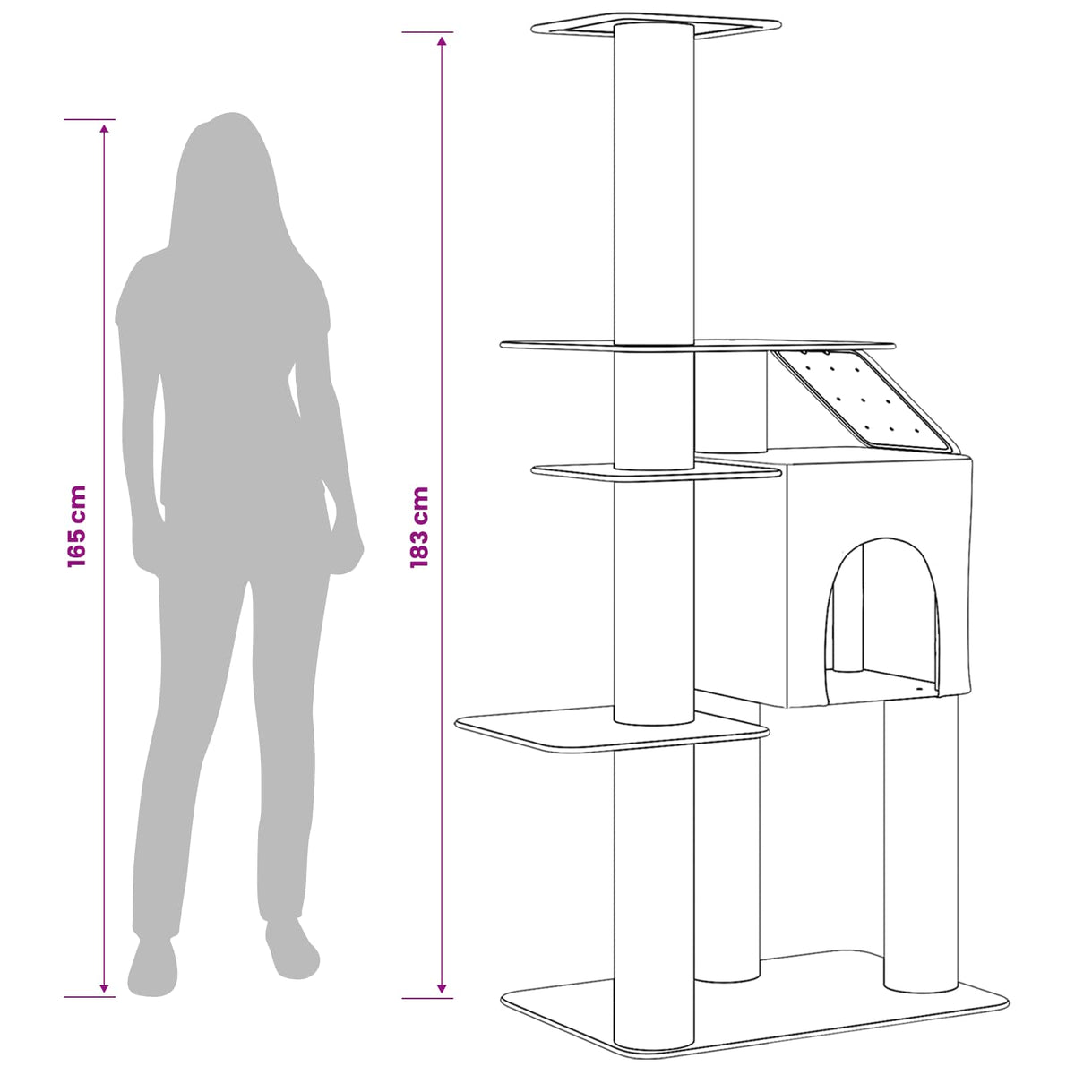 Mačje drvo s sisalnim postoljima za grebanje Svjetlosiva 183 cm