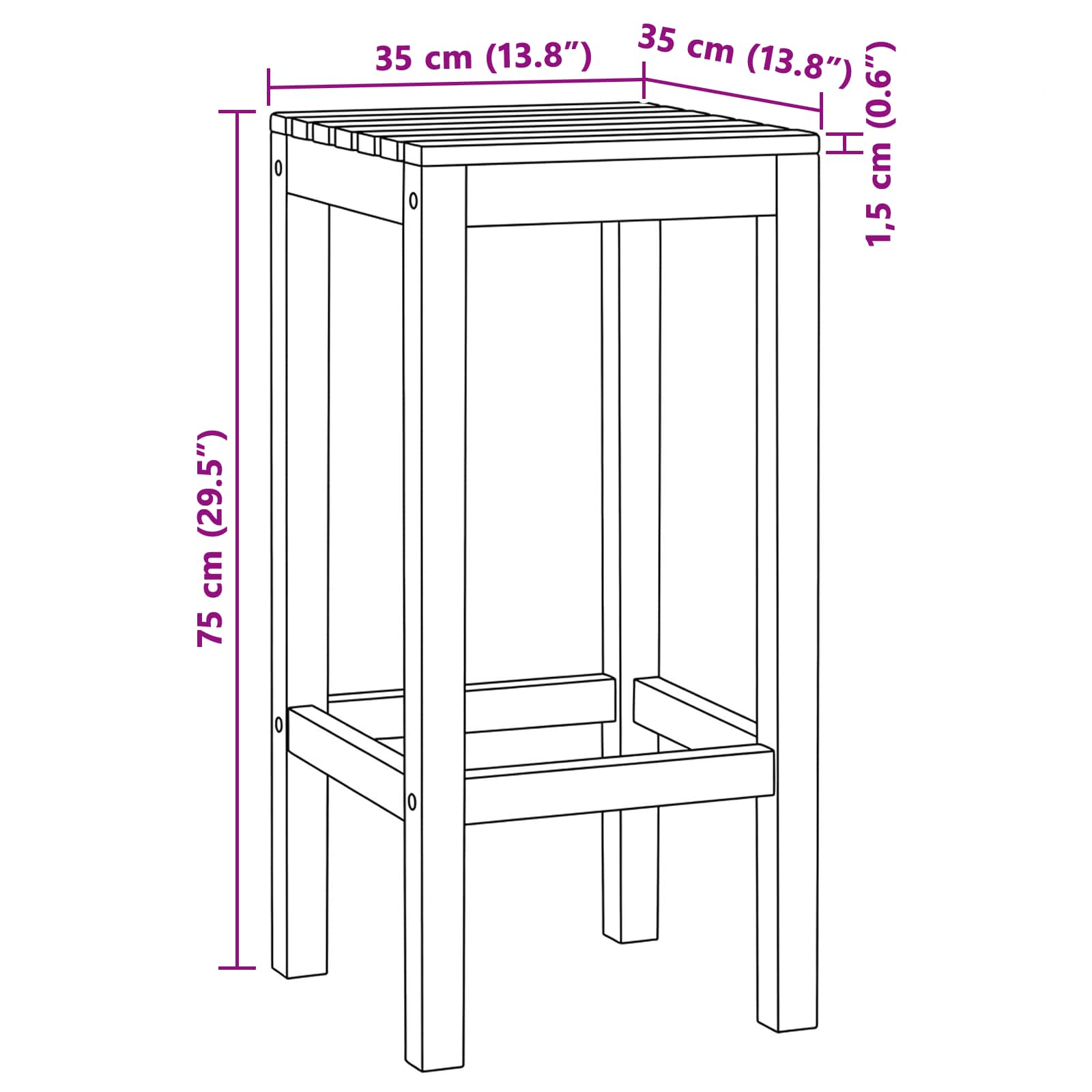Barska stolica 2 pcs Prirodna 35 x 35 x 75 cm Čvrsto teak drvo