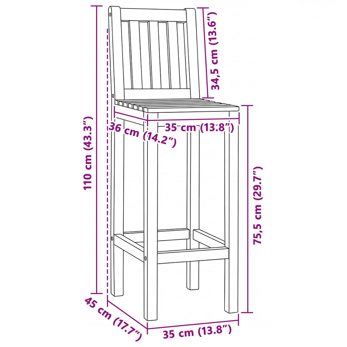 Barska stolica 2 pcs Smeđa Čvrsto teak drvo