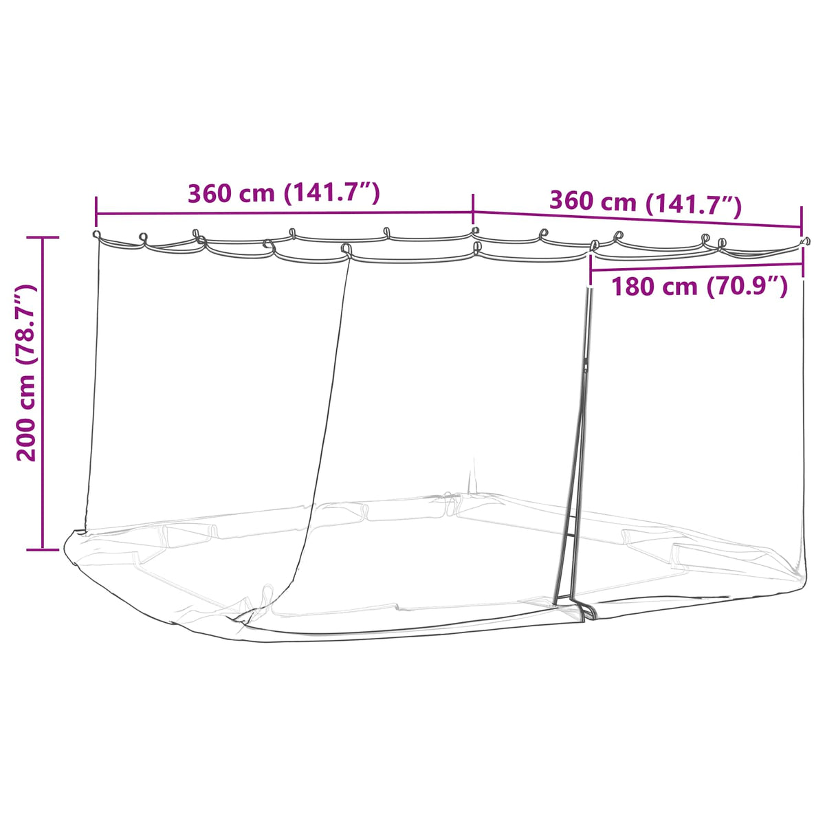 Mreža protiv komaraca za gazebo 220 mesh Crna 3,6 x 3,6 x 2 m