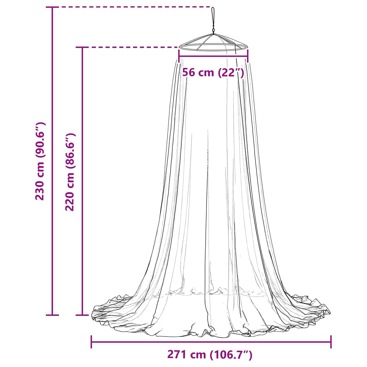Mreža za komarce za krevet 3 pcs 156 mesh Crna Ø56 x 220 cm