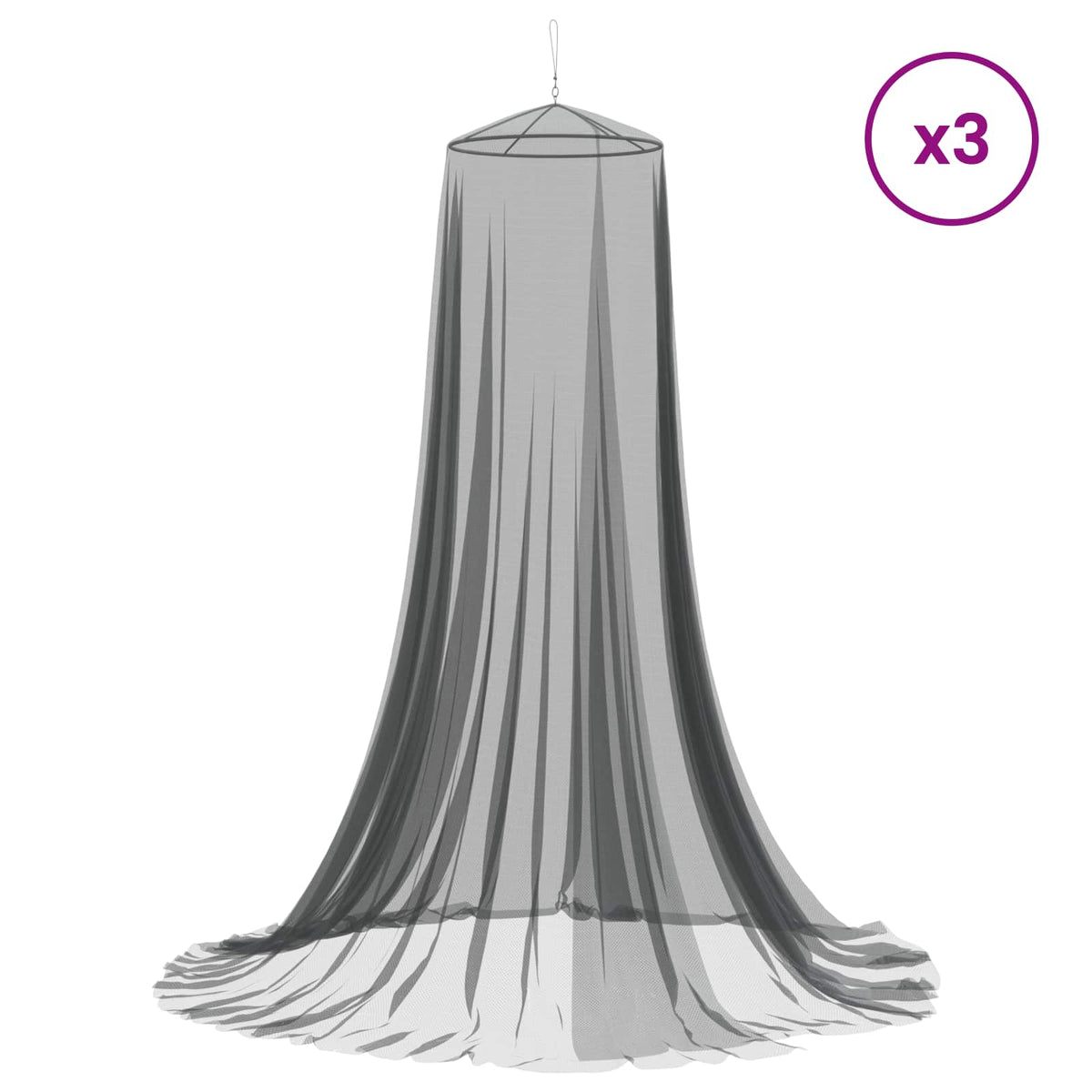 Mreža za komarce za krevet 3 pcs 156 mesh Crna Ø56 x 220 cm