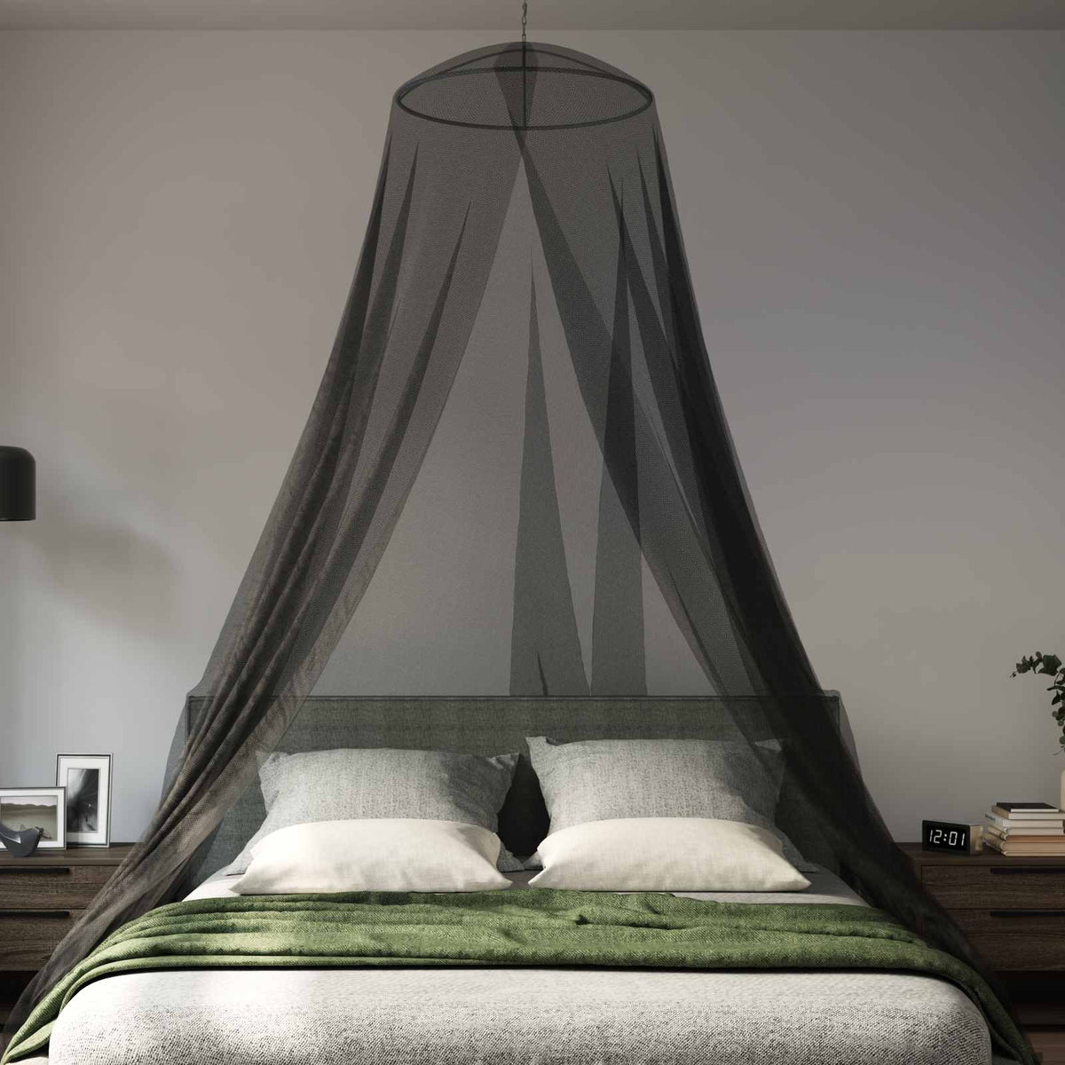 Mreža za komarce za krevet 3 pcs 156 mesh Crna Ø56 x 220 cm