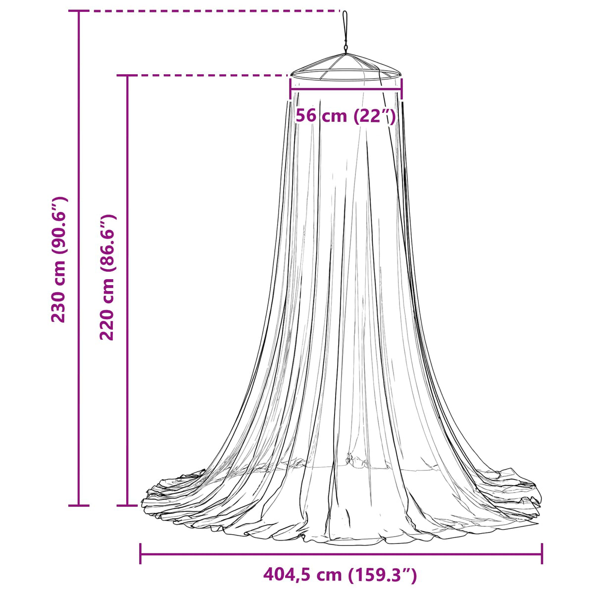 Mreža za komarce za krevet 3 pcs 156 mesh Crna Ø56 x 220 cm