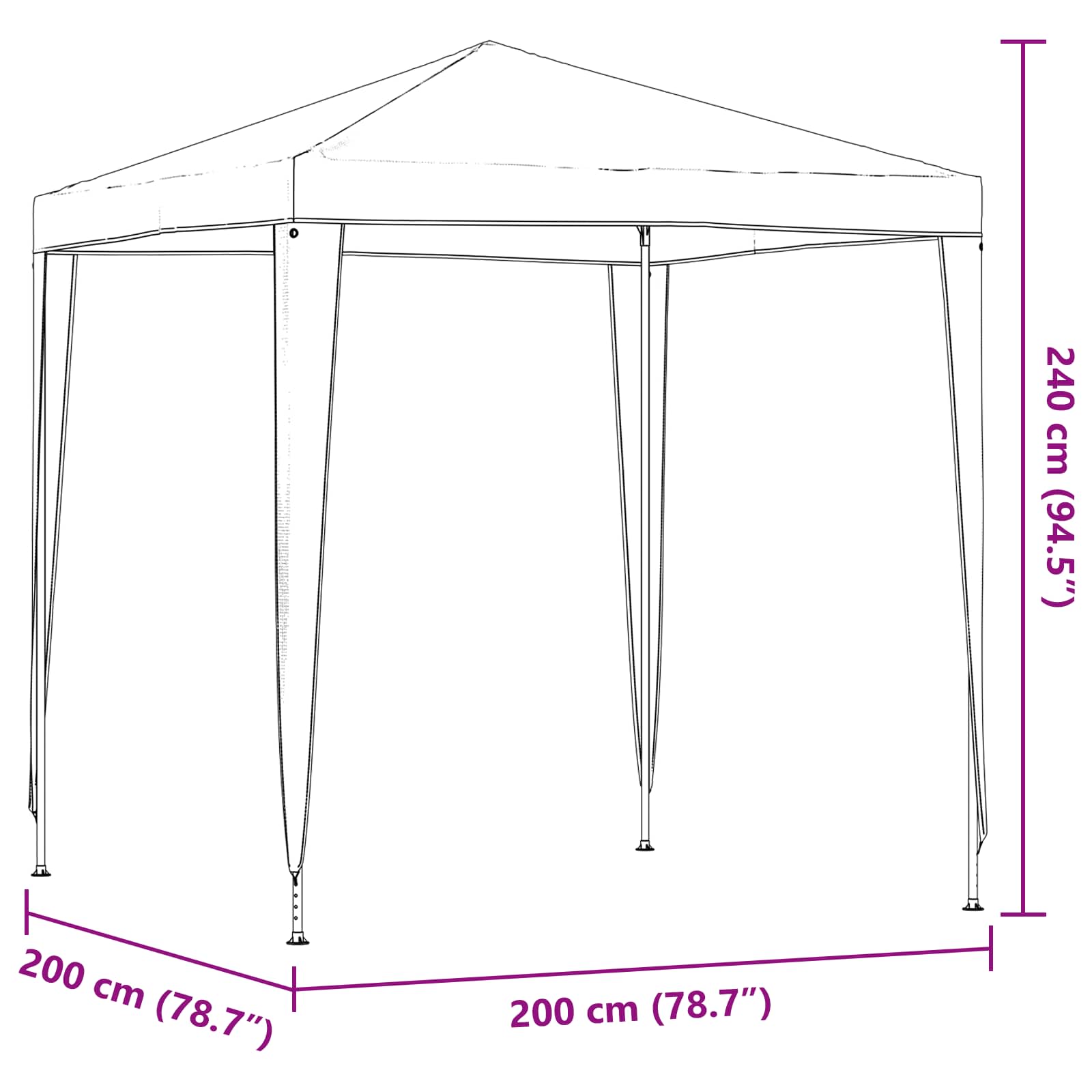 Šator za zabave 200 x 200 x 240 cm Crvena PE i čelik