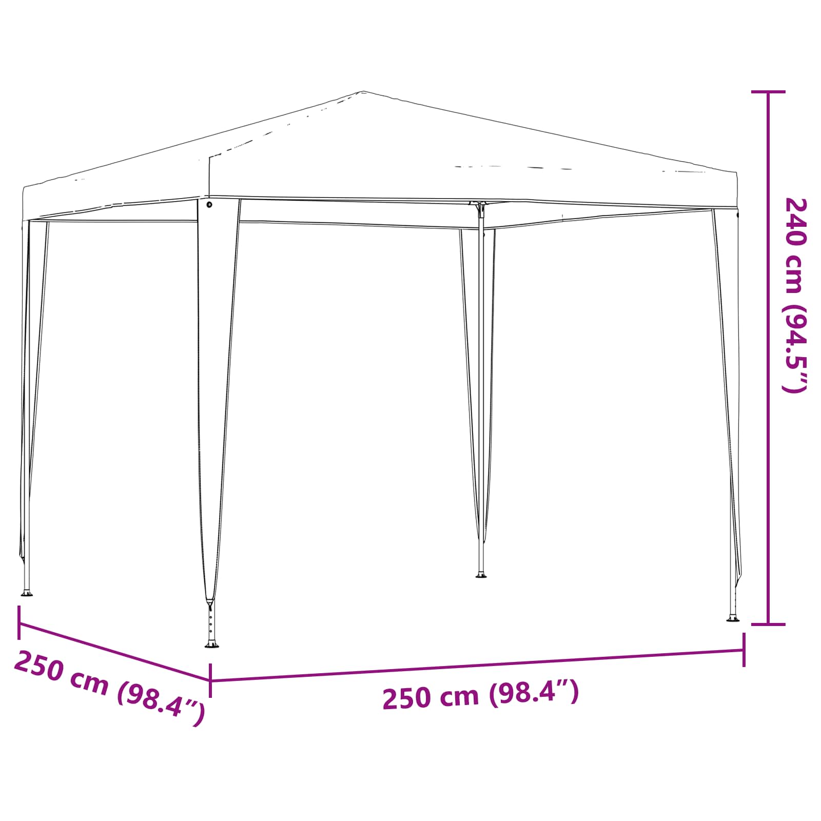 Šator za zabave 250 x 250 x 240 cm Crvena PE i čelik