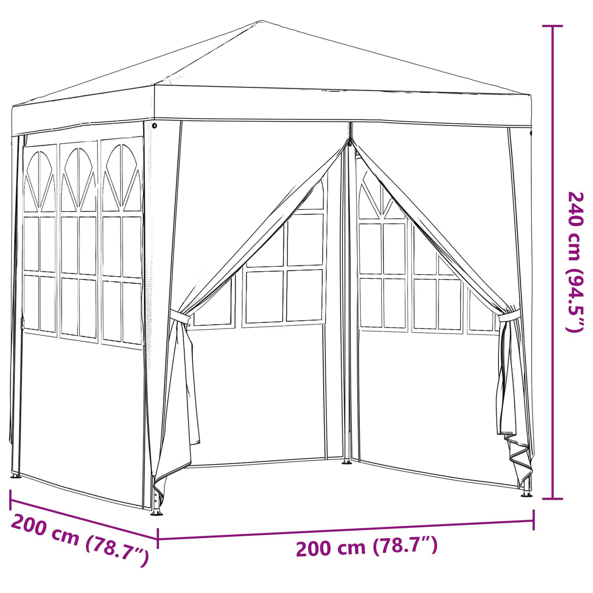 Šator za zabave Svijetlo siva 200 x 200 x 240 cm PE i čelik