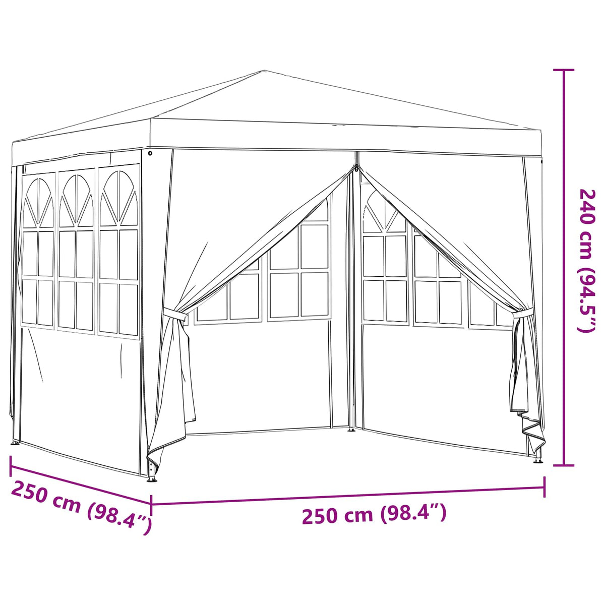 Šator za zabave Svijetlo siva 250 x 250 x 240 cm PE i čelik