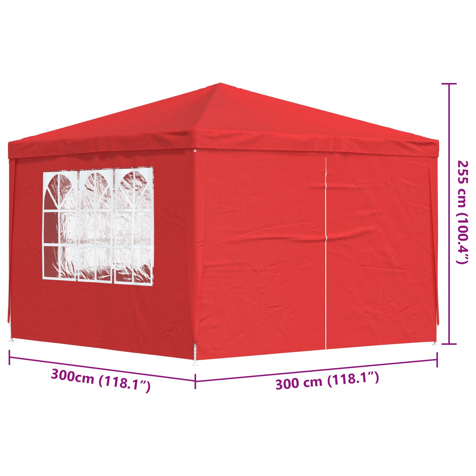 Šator za zabave 300 x 300 x 255 cm Crvena PE i čelik