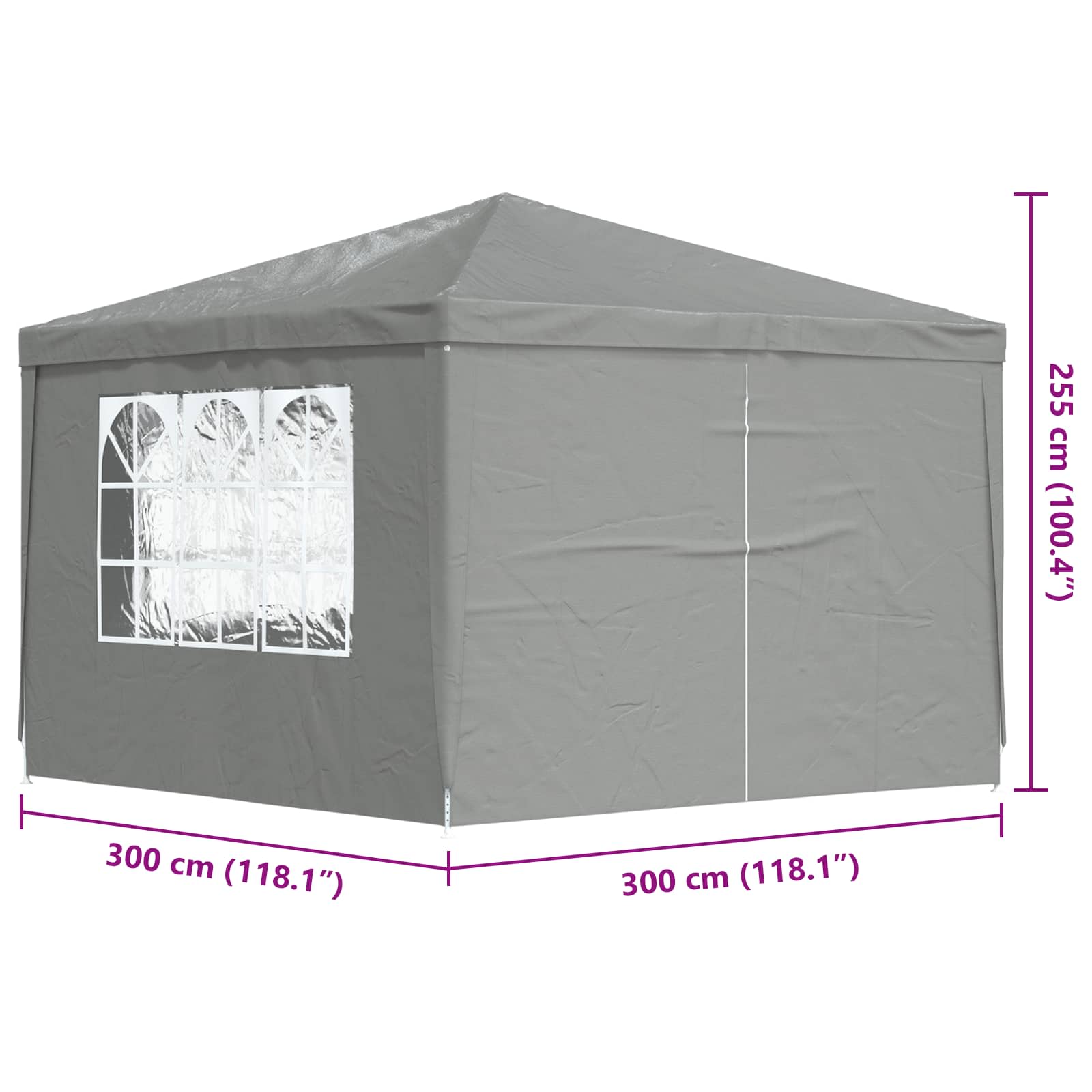 Šator za zabave 300 x 300 x 255 cm Svjetlosiva PE i čelik