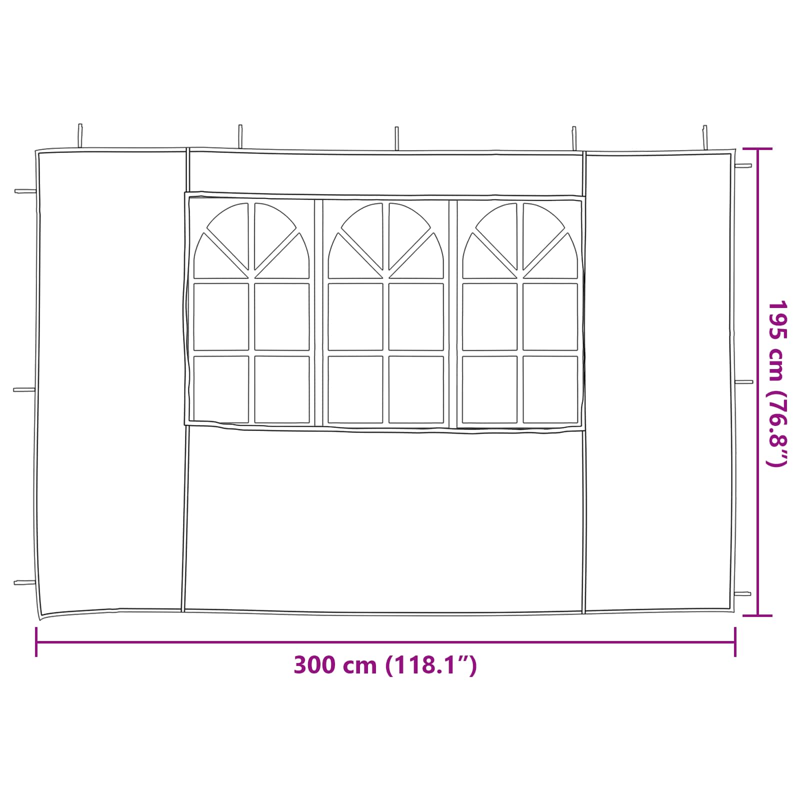 Zid šatora za zabavu 2 pcs 300 x 195 cm Svjetlosiva PE i čelik