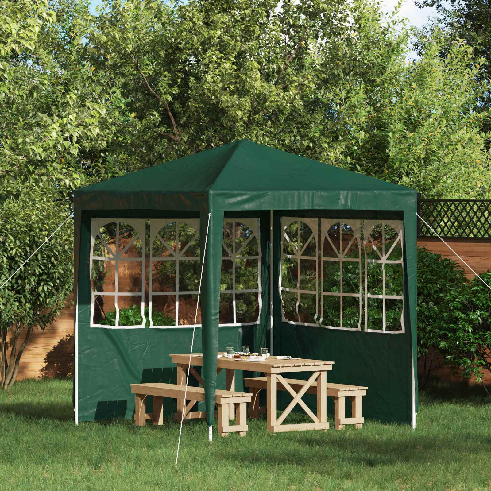 Zid šatora za zabavu 2 pcs 200 x 195 cm Zelena PE i čelik