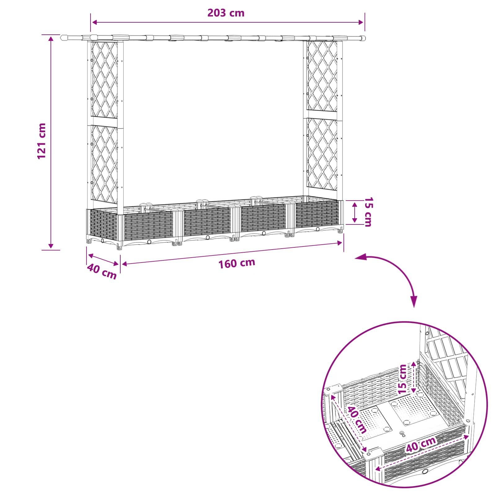 Povišeni krevet s mrežom i krovom Smeđa 203 x 40 x 123 cm PP