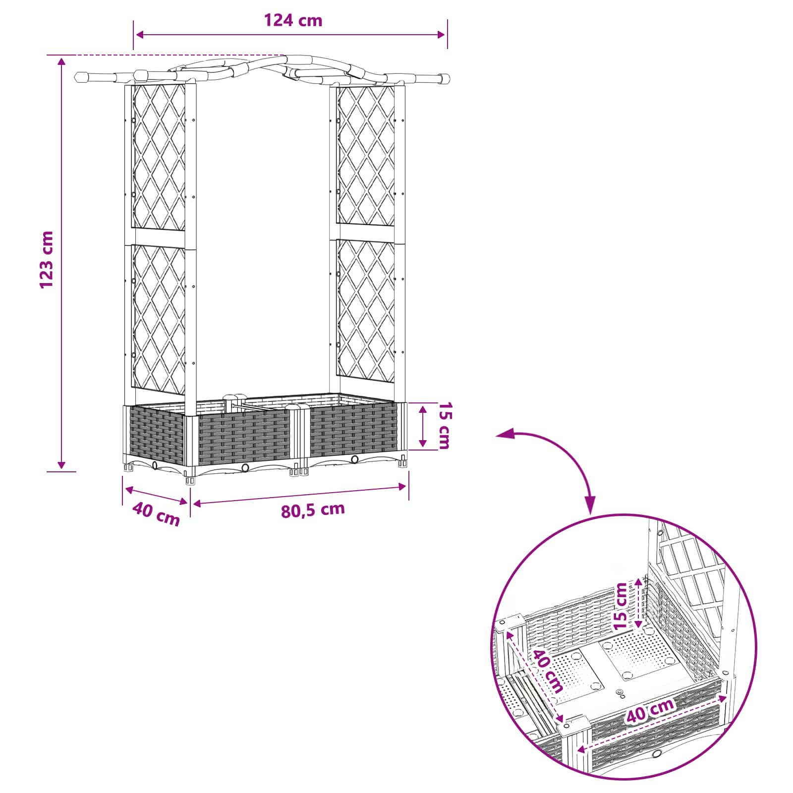 Povišeni krevet s mrežom i krovom Crna 124 x 40 x 125 cm PP