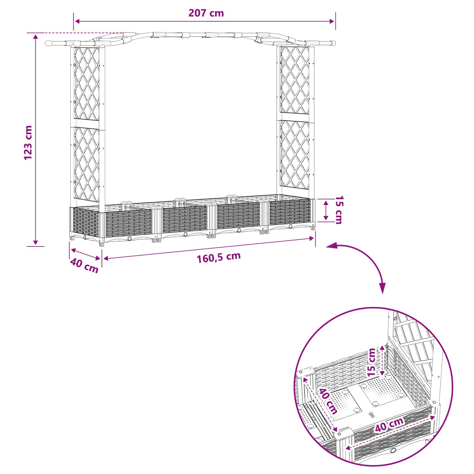 Povišeni krevet s mrežom i krovom Crna 207 x 40 x 126 cm PP