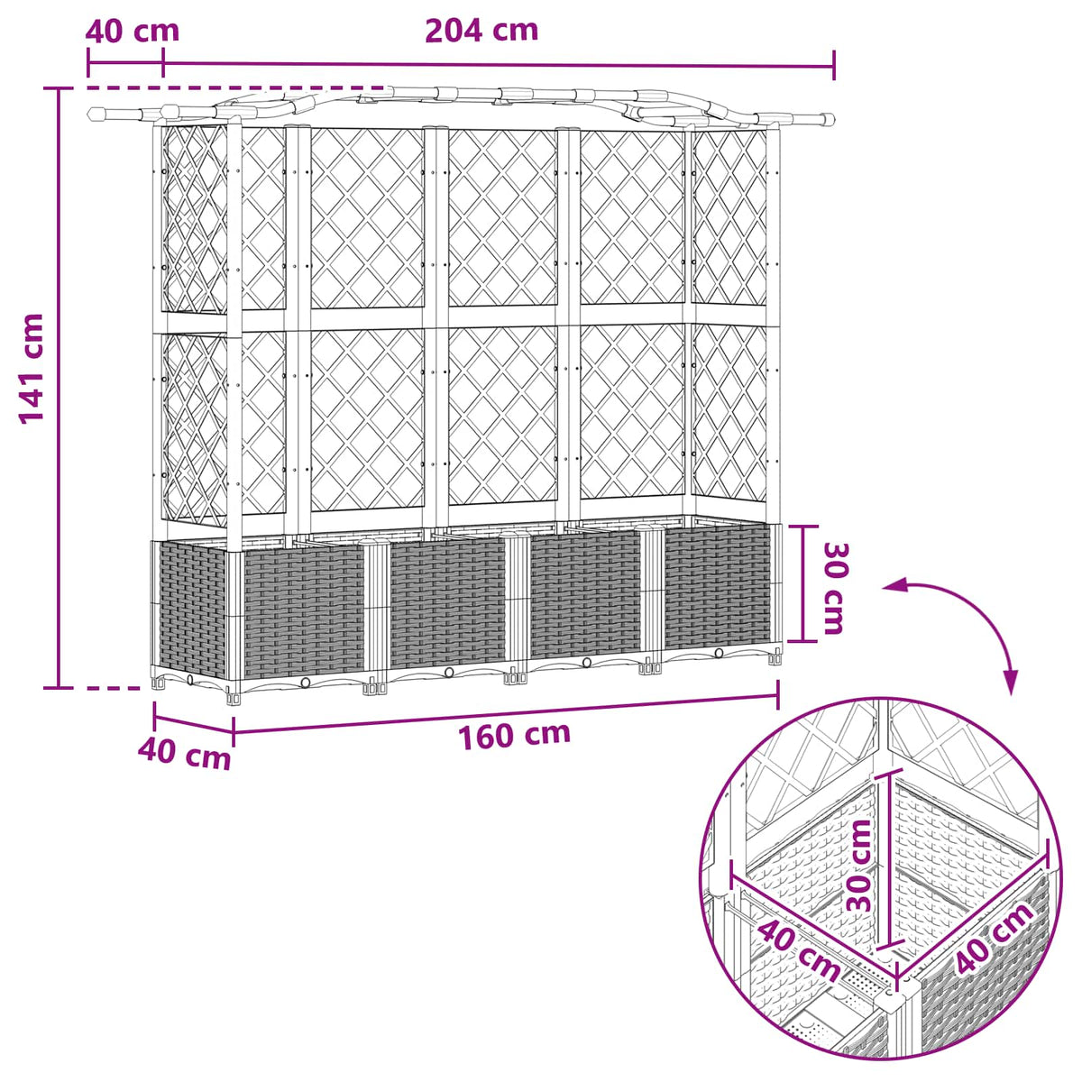 Povišeni krevet s mrežom i krovom Crna 204 x 40 x 141 cm PP