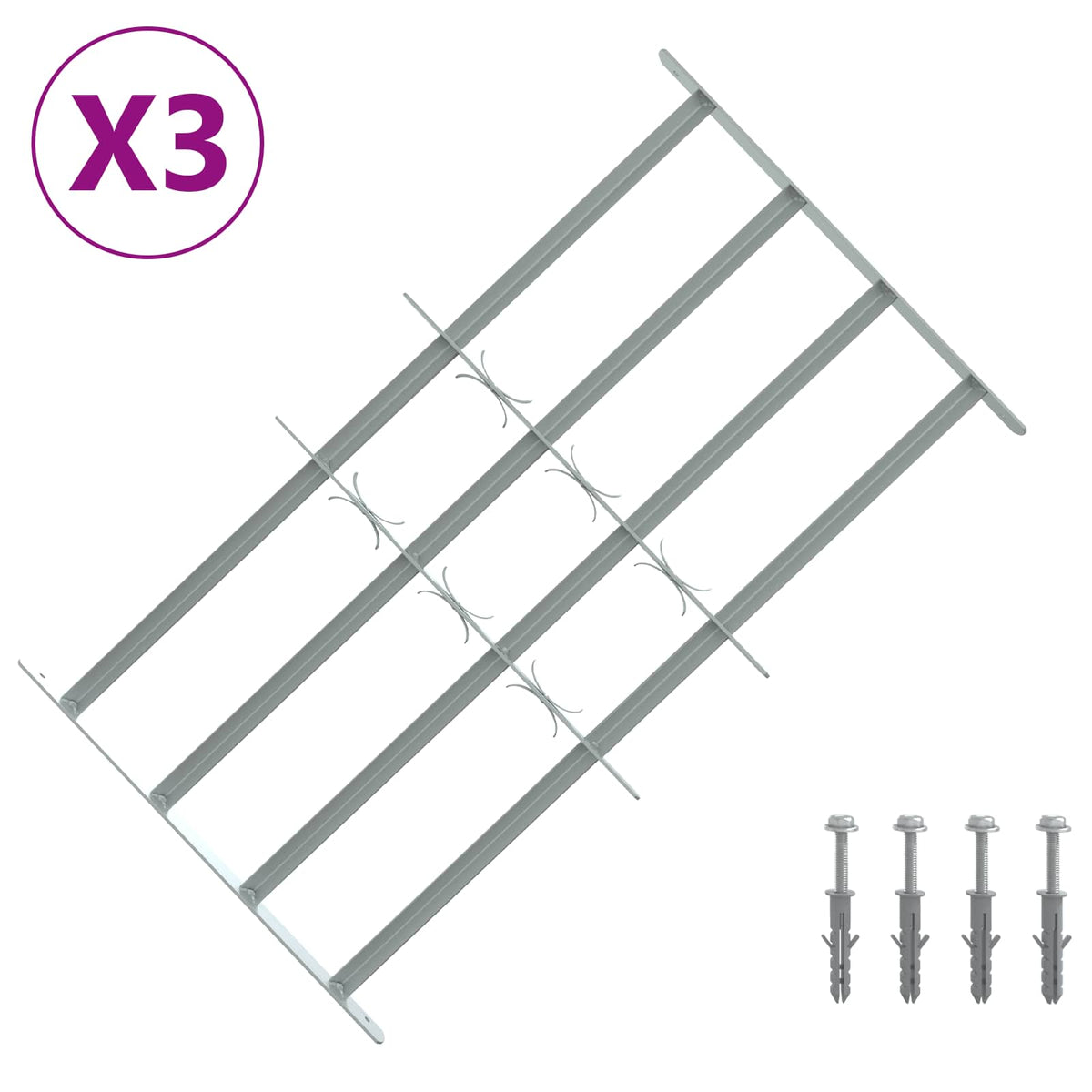 Sigurnosna rešetka za prozore s 4 poprečne šipke 3 kom. Srebrna 630-1140 mm