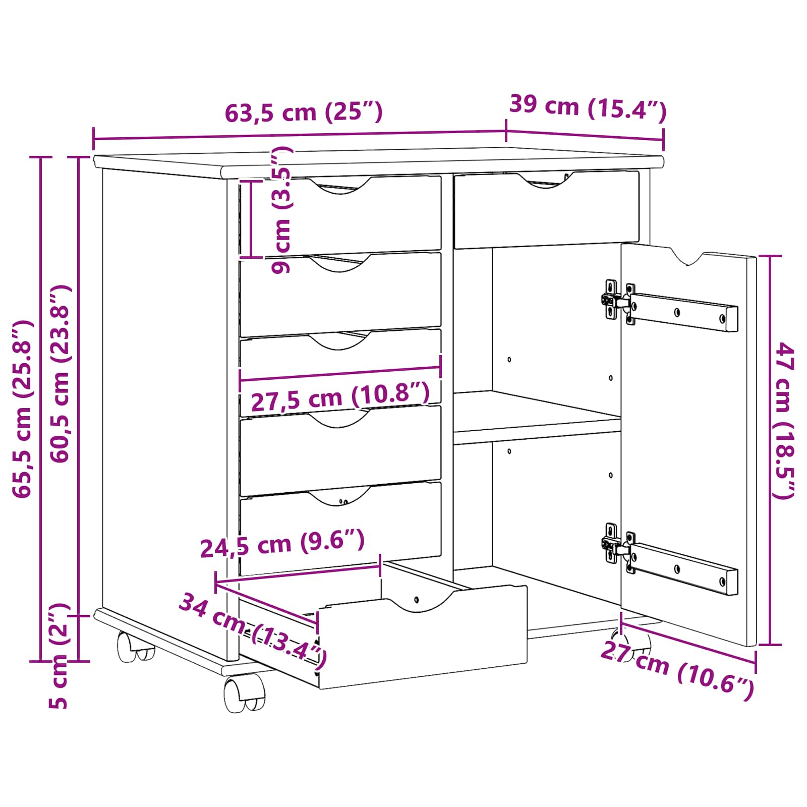 Mobilni ormar Smeđa 63,5 x 39 x 65,5 cm Čvrsto borovo drvo
