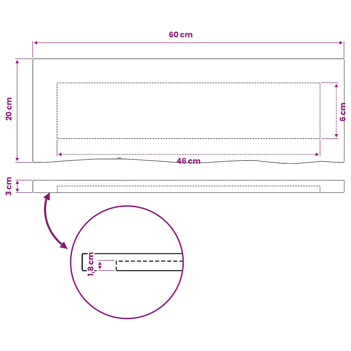 Pravokutni stolni vrh 90 x 50 x 3,5 cm Pravokutni Prirodna
