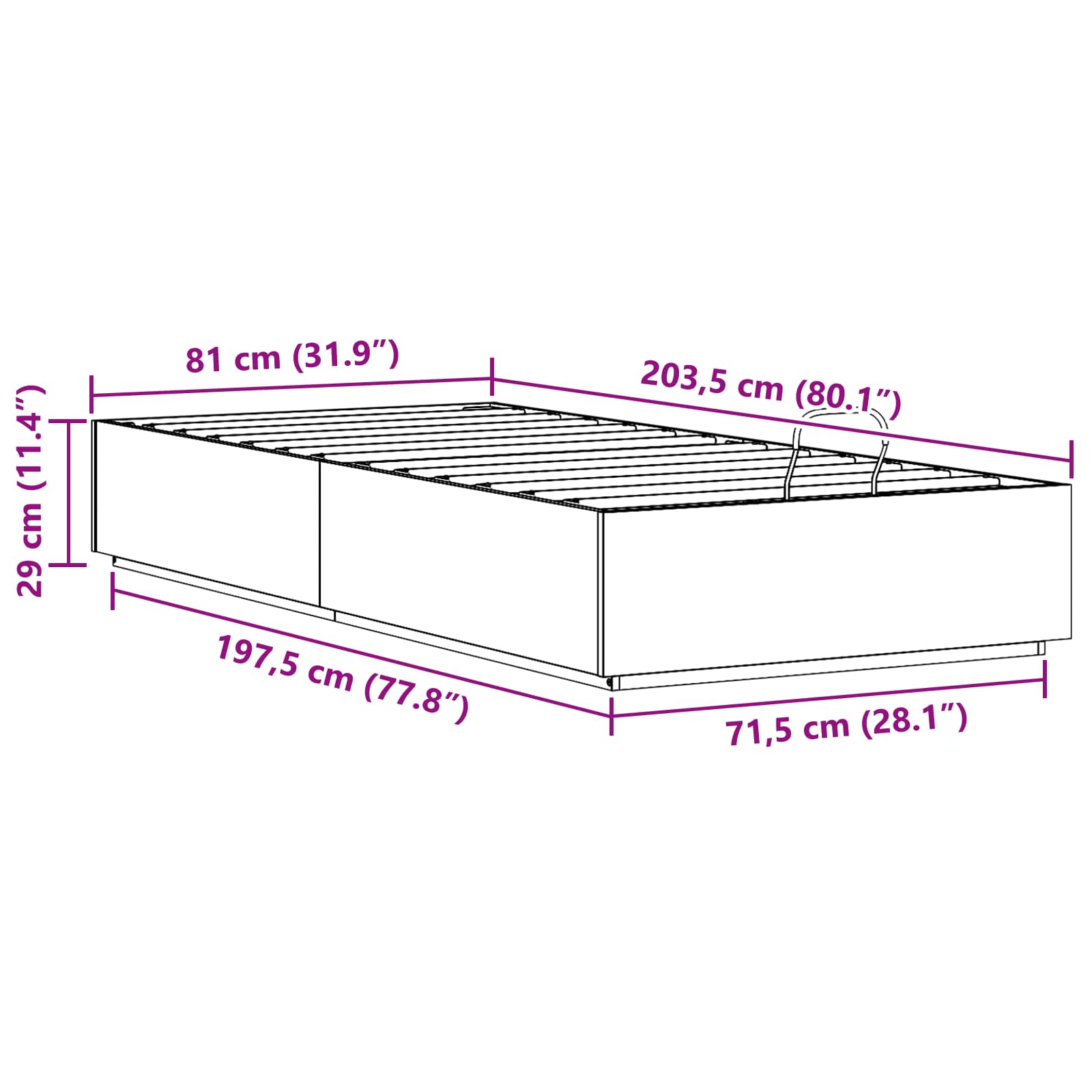 Otomanski krevet Prirodna 80 x 200 cm Masivna borovina
