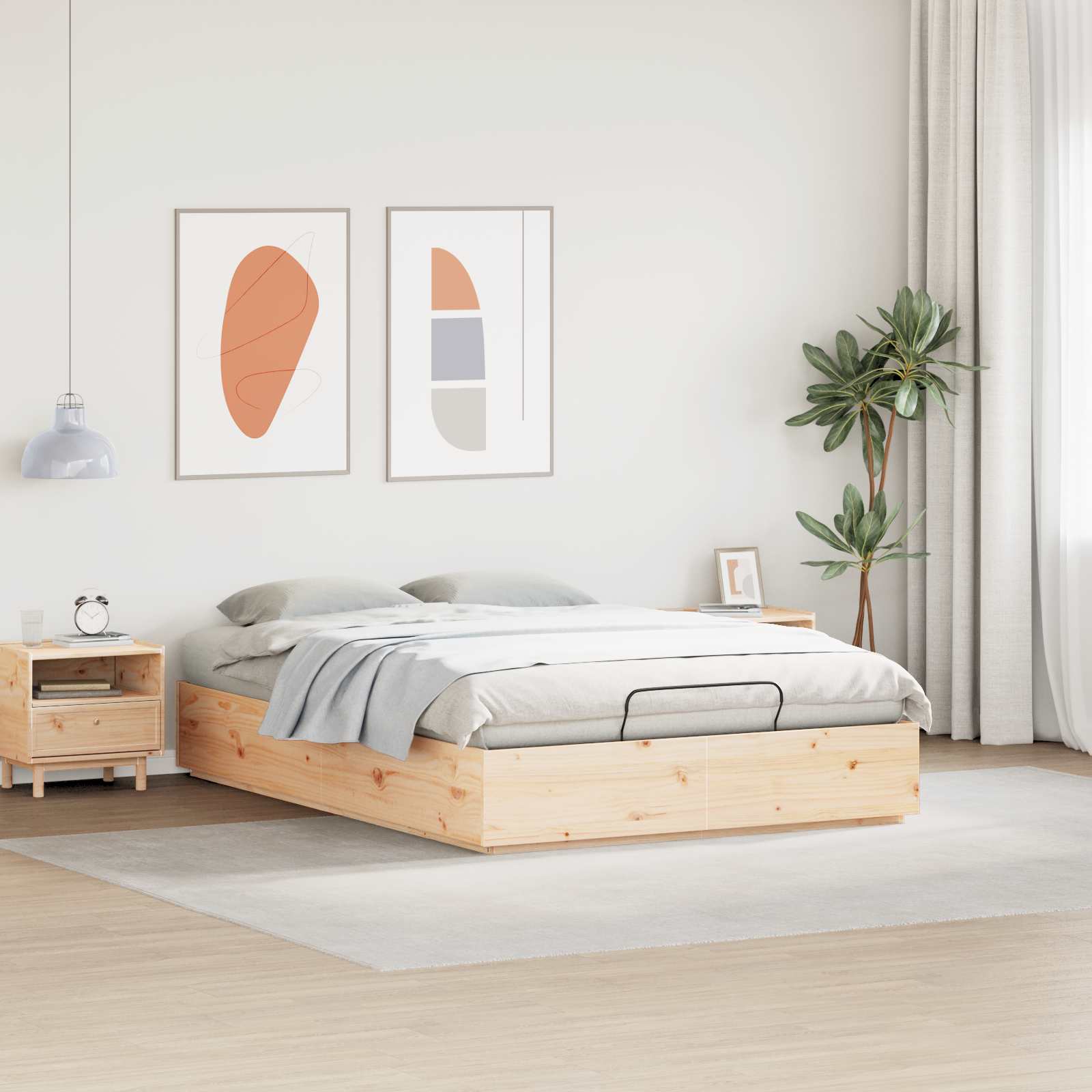 Otomanski krevet Prirodna 140 x 190 cm Masivna borovina