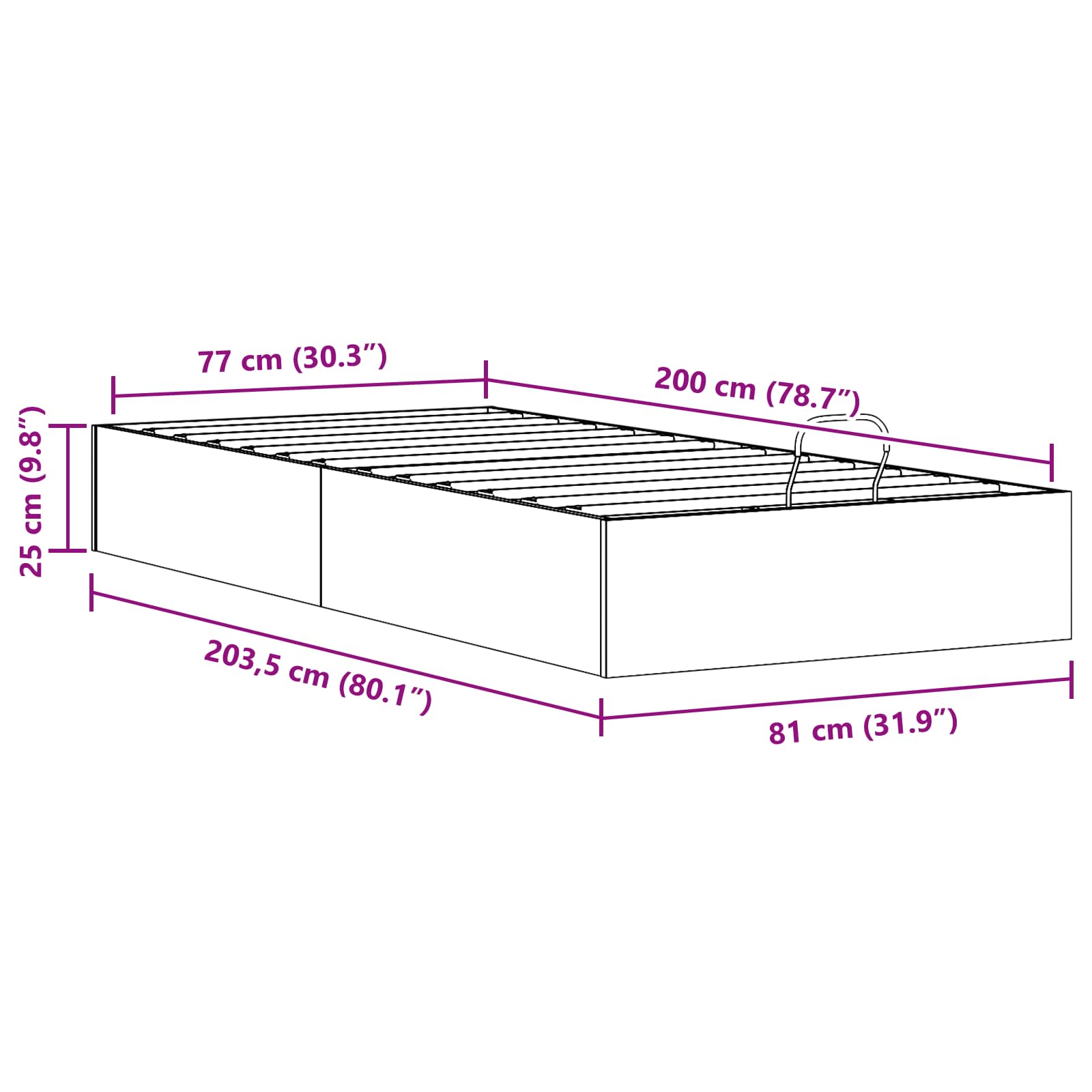 Ottomanska krevetna konstrukcija s pohranom Bijeli 80 x 200 cm