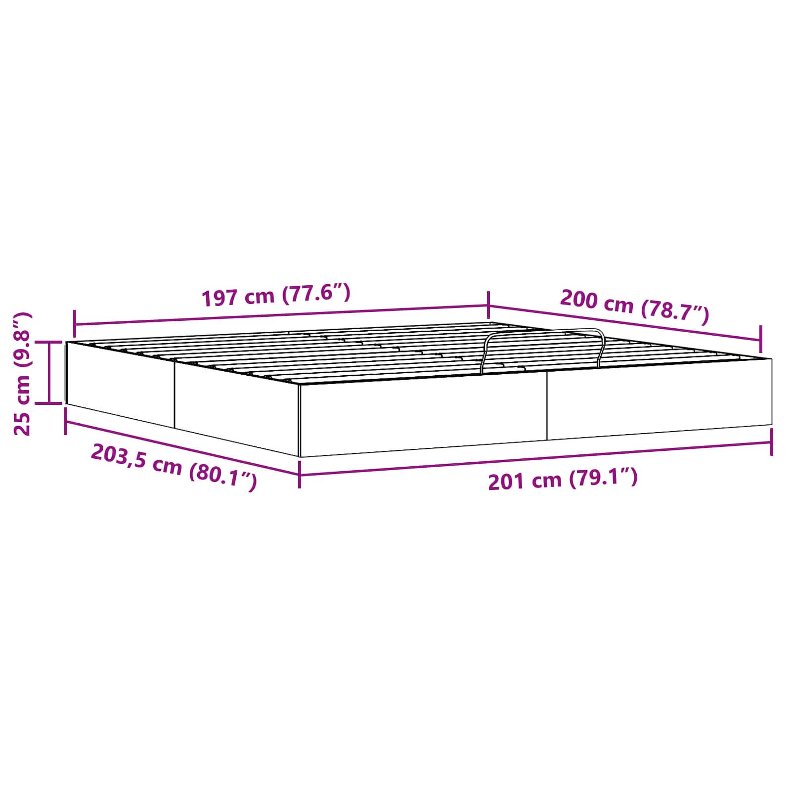 Ottomanska krevetna konstrukcija s pohranom Bijeli 200 x 200 cm