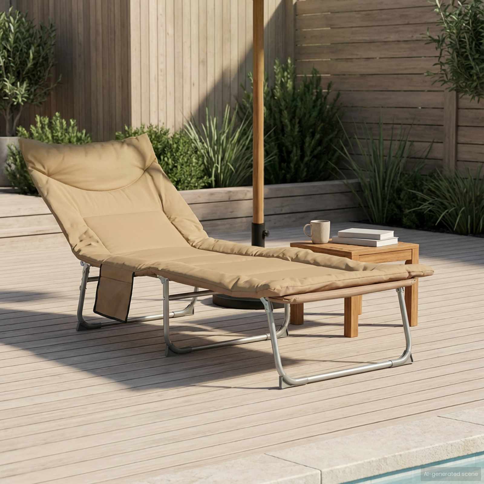 Sklopiva ležaljka s jastukom Bež Oxford poliester s PE premazom