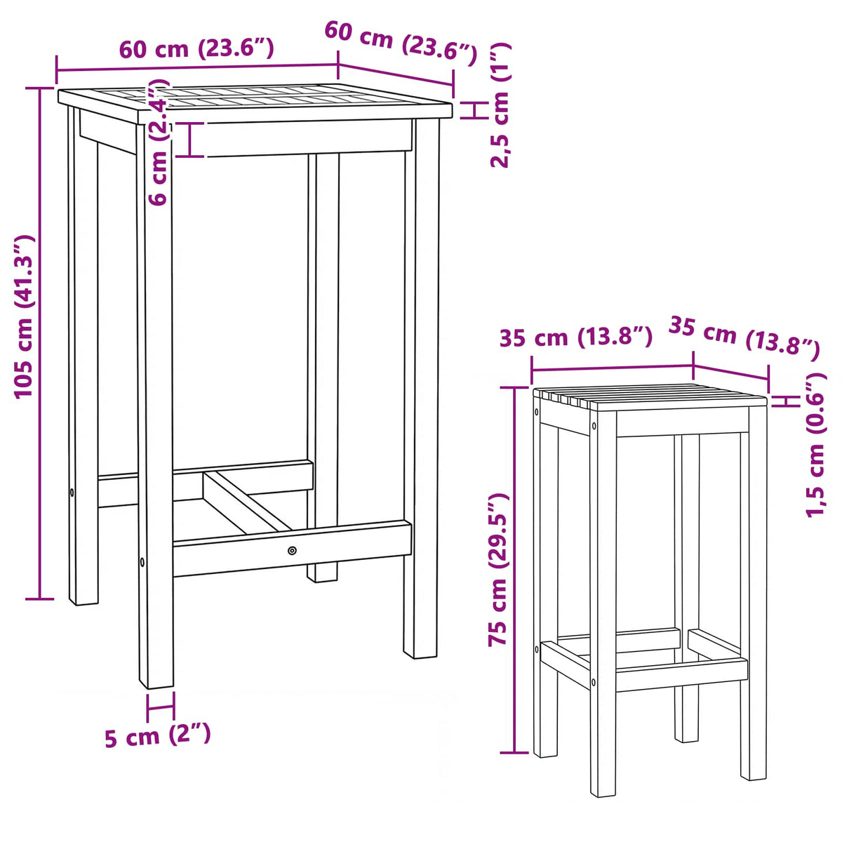 Vanjski bar set 3 pcs Neprerađeno Čvrsto teak drvo