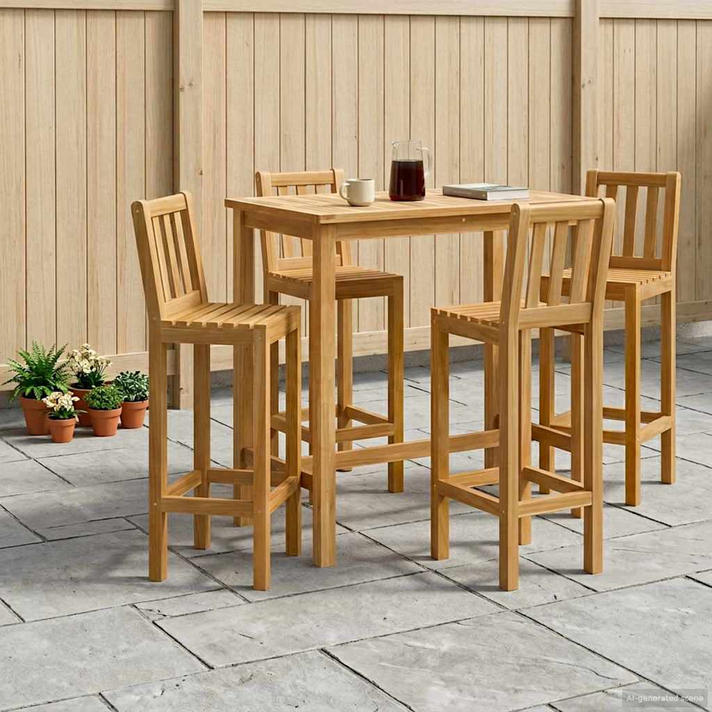 Vanjski bar set 5 pcs Neprerađeno Čvrsto teak drvo